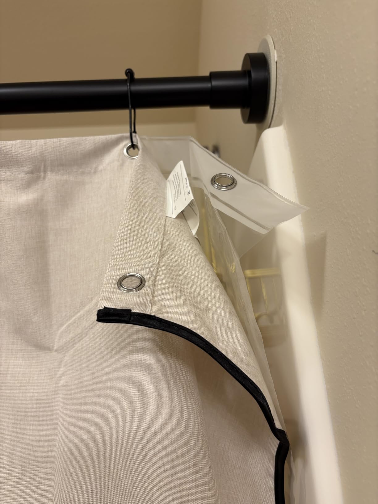 MIULEE Beige Scalloped Shower Curtain Linen Textured with 12 Metal Hooks Cute Heavy Duty Washable Waterproof Neutral Thick Cloth Shower Curtains with Black Border for Bathroom Bathtub, W72*L72 Cream customer photo 2
