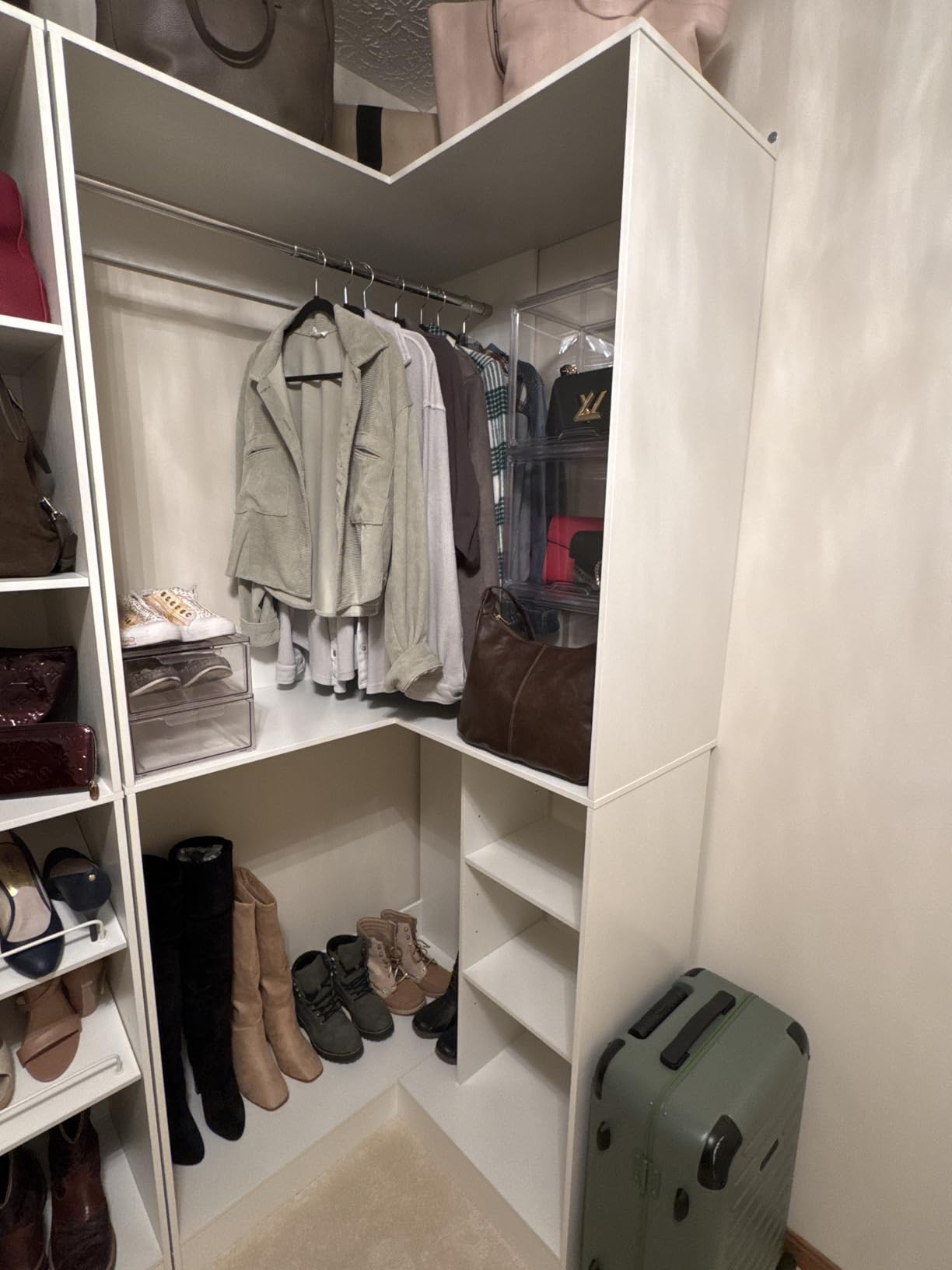 Unikito Corner Closet System, 36 Inch Large Freestanding Closet Organizer System with 2 Hanging Rods and Storage Shelves, Sturdy Walk in Closet Tower, 36