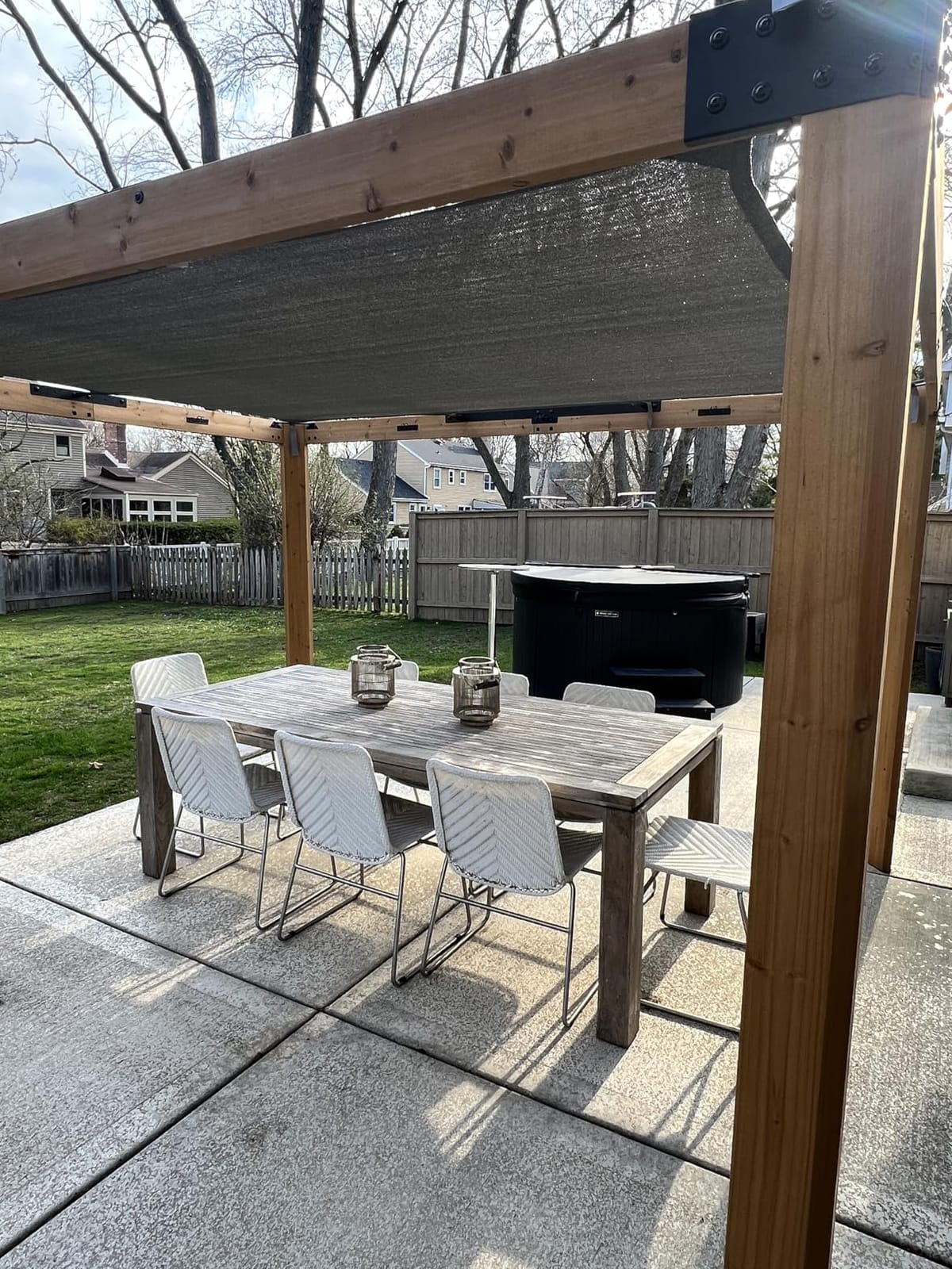 Backyard Discovery Brendan 12' x 10' Modern Cedar Wood Pergola Kit with Heavy-Duty Sun Shade Sail Screen Canopy, PowerPort, High-Wind Rating for Outdoor Patio, Garden, Deck, and Entertaining customer photo 1