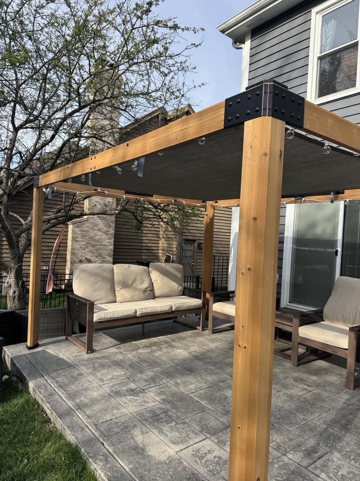 Backyard Discovery Brendan 12' x 10' Modern Cedar Wood Pergola Kit with Heavy-Duty Sun Shade Sail Screen Canopy, PowerPort, High-Wind Rating for Outdoor Patio, Garden, Deck, and Entertaining customer photo 2