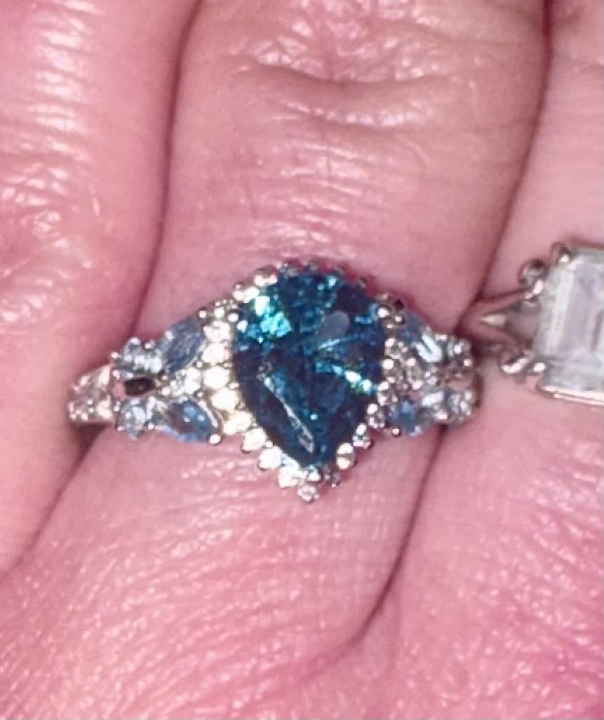 Sterling Silver Butterfly Birthstone Rings for Women, 3 Carat Created Gemstone Diamond Heart/Pear Engagement Halo Ring, Promise Rings for Her, Wedding Anniversary Jewelry Size 6 to 10 customer photo 1