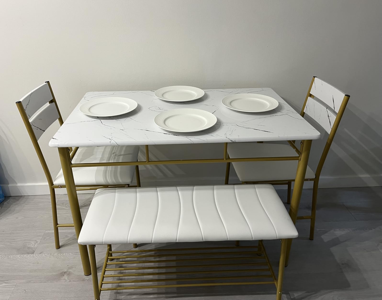 IRONCK Dining Table Set for 4, Kitchen Table and Chairs Set, Rustic Brown | Kitchen Table with Upholstered Bench and 2 Chairs for Small Space, Apartment customer photo 1