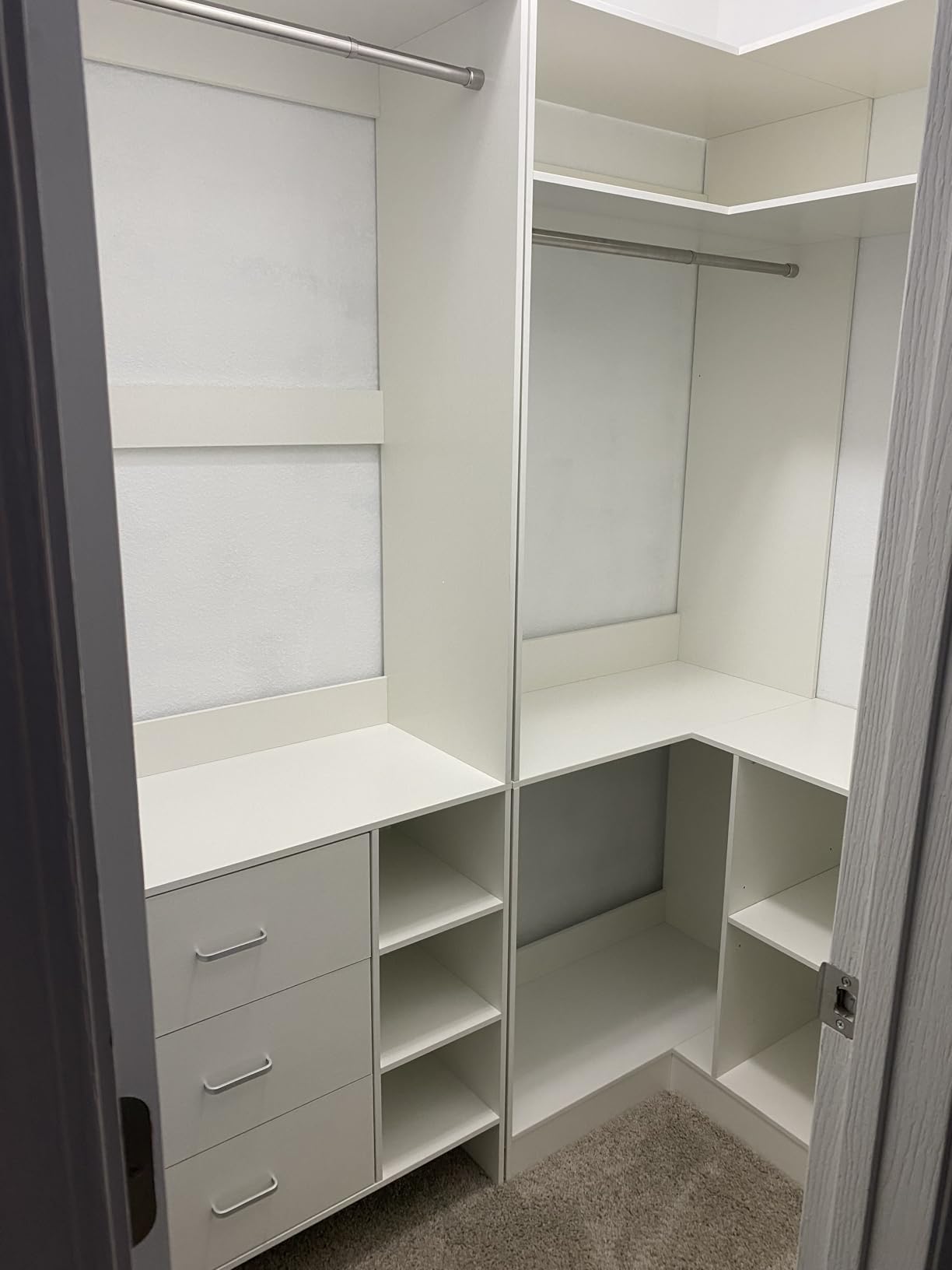 Aheaplus Corner Closet System With Shelves, 34'' Organizer With Hanging Rods, Wood Walk-in for Small Space, Freestanding Tower, L Shaped Garment Rack, White customer photo 1