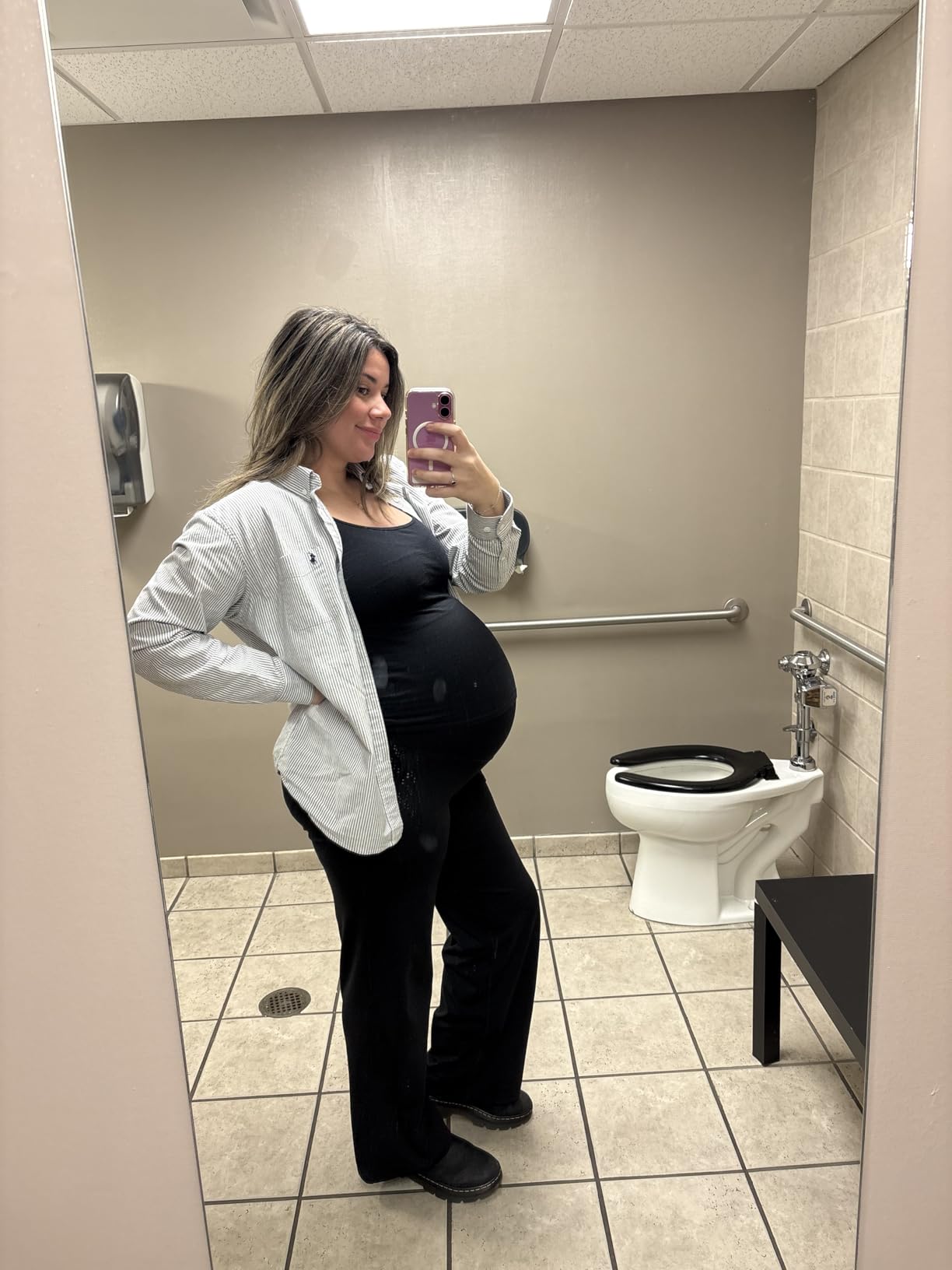 G4Free EverGoing Maternity Pants Over the Belly Pregnancy Work Trousers | Highly Stretchy, Two Side Pockets, Wide Leg, Full Belly, Sleek Soft, Slightly Brushed, for Dress Yoga Casual customer photo 1