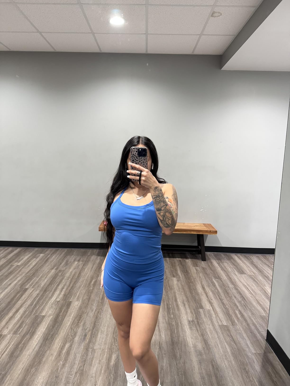 SUUKSESS Women 2 Piece Workout Sets High Waisted Tummy Control Biker Shorts Halter Padded Tank Tops customer photo 2