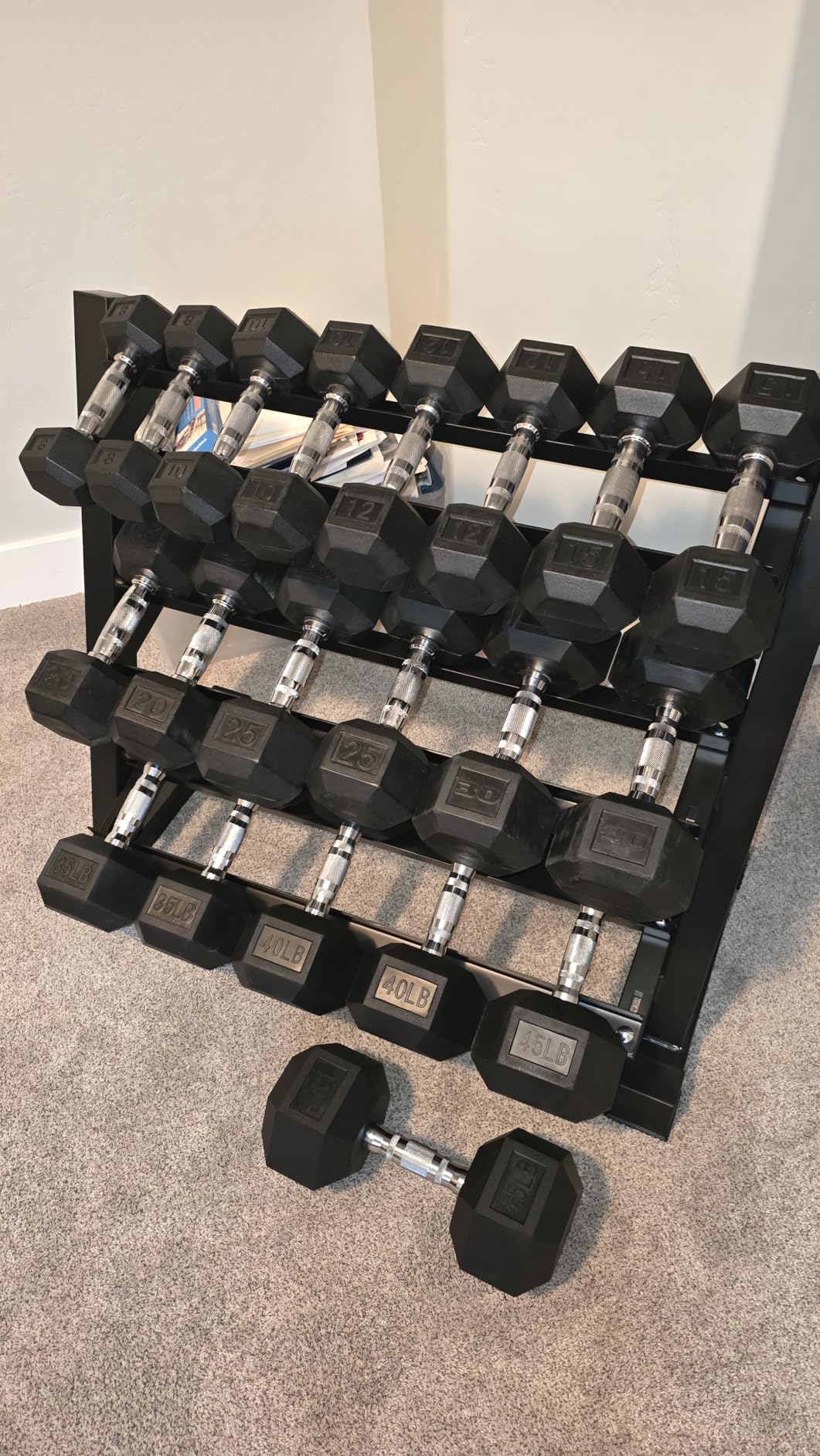 Amazon Basics 3-Tier Adjustable Dumbbell Weight Rack, Sturdy Steel Stand Only, Black customer photo 2