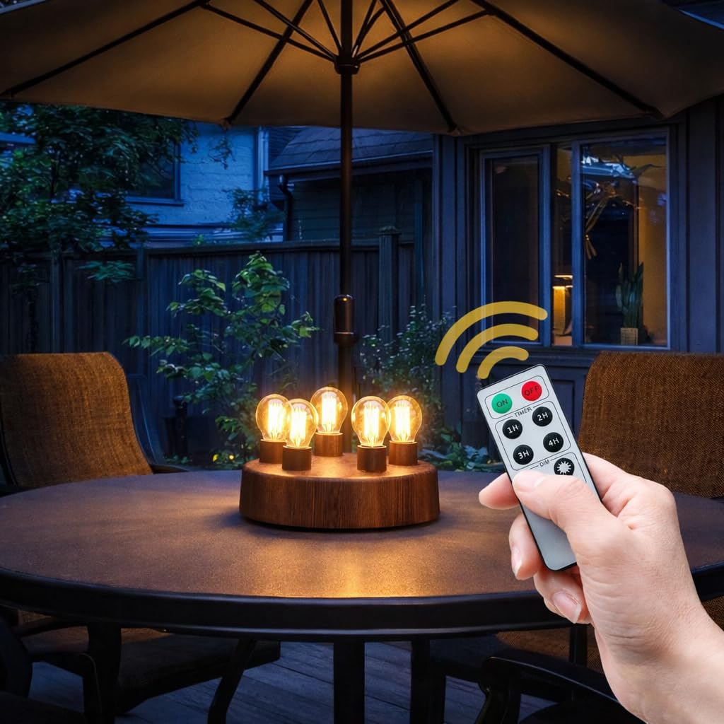 Patio Umbrella Light with Remote Control, Rechargeable Cordless LED Edison Bulbs Pole Light with 10 Brightness Levels for Garden, Patio, Backyard, Camping or BBQ - Brown (1 Pack) customer photo 1