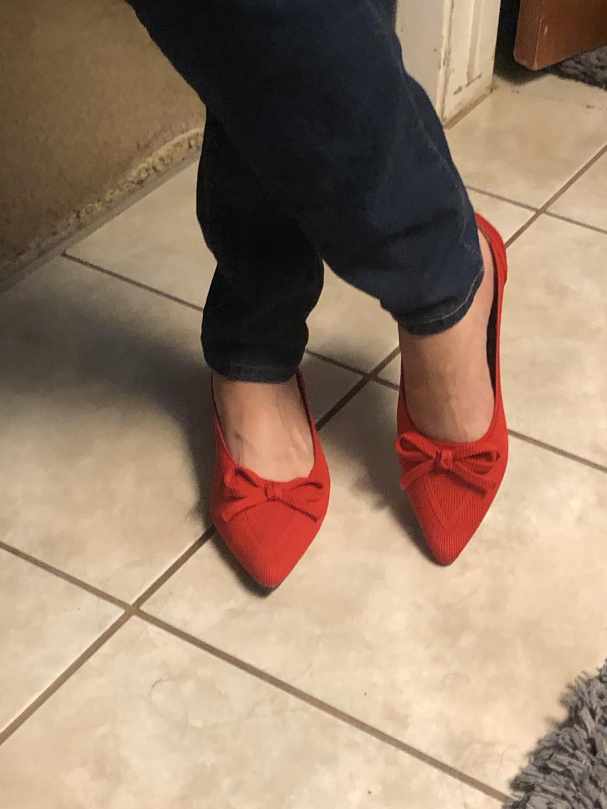 Ablanczoom Ballet Flats Shoes for Women: Dressy Pointed Toe Bow Knit Flats Comfortable Slip On Work Business Casual Shoes customer photo 2