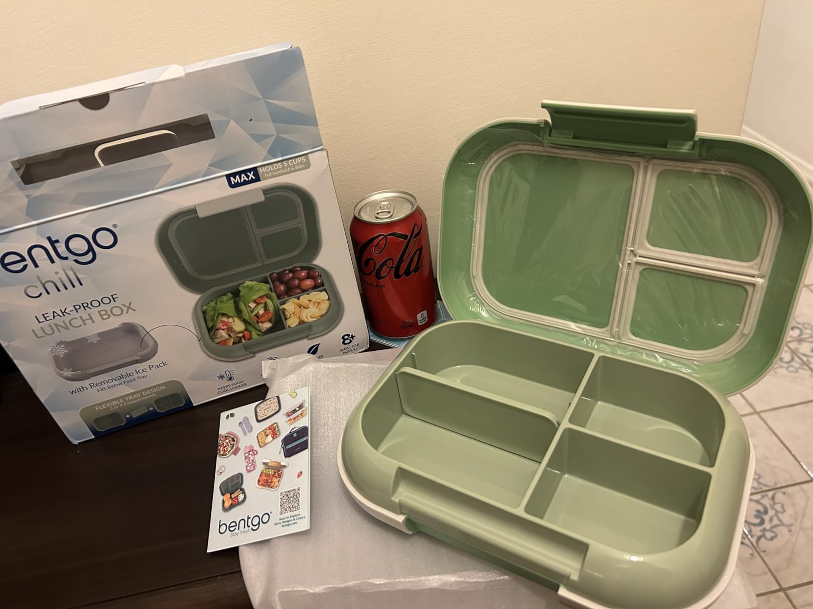 Bentgo Chill Max Leak-Proof XL Bento-Style 3 or 4 Compartment Lunch Box | Included Ice Pack Keeps Food Cold; 5-Cup Capacity for Adults & Ages 8+, BPA-Free, Dishwasher Safe (Clay Green & Gray) customer photo 1