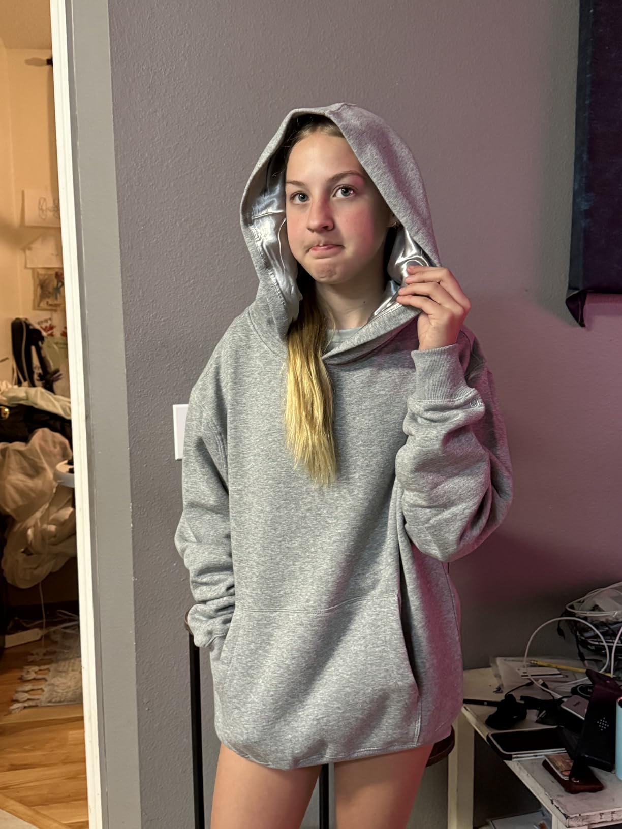 ARRIA by Kiss Satin-Lined Hoodie - Oversized Hood for Woman for Frizz Free Hair, Comfy Premium Cotton Sweatshirt customer photo 2