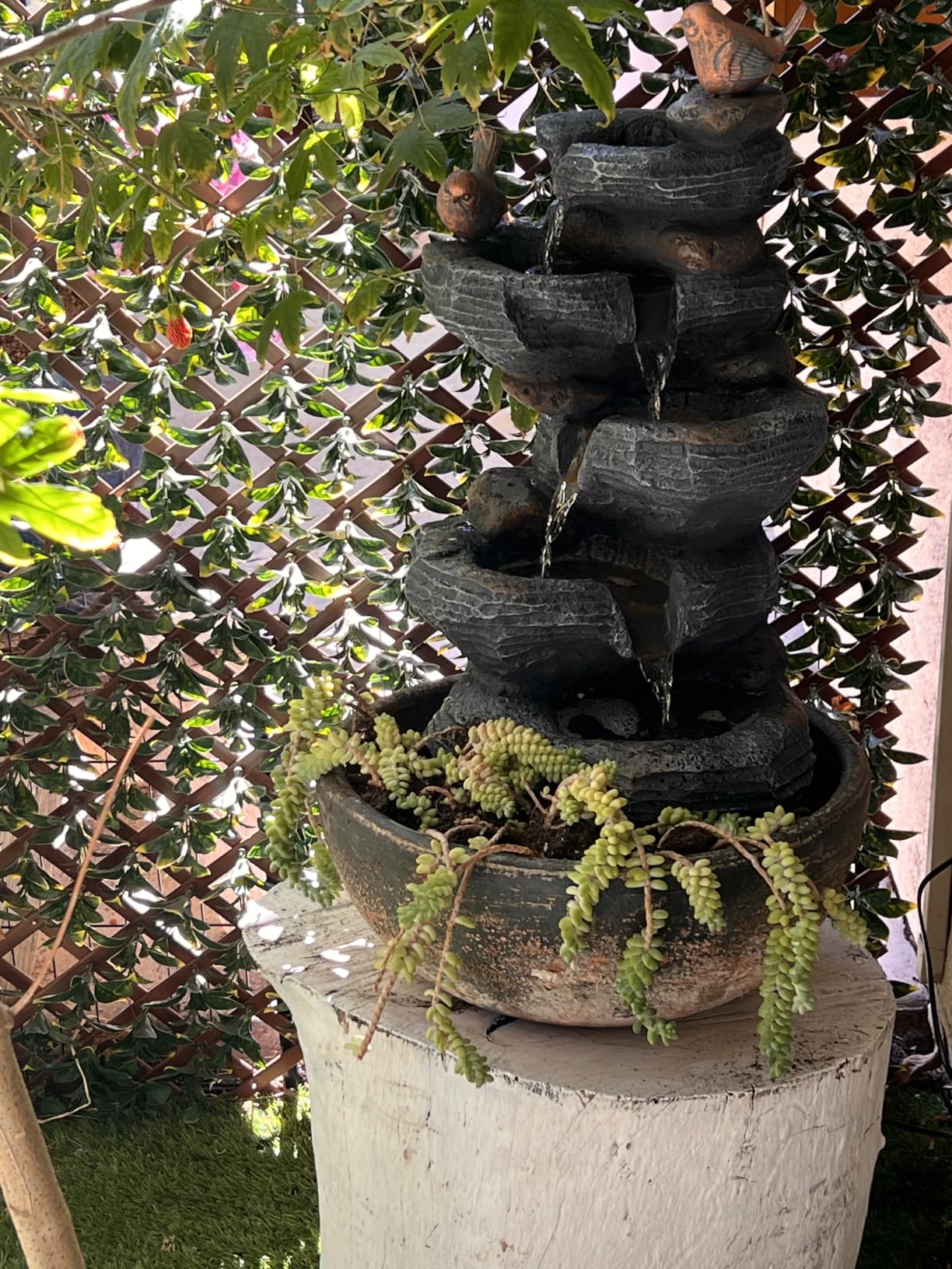 Grepatio Outdoor 5-Tiers Cascading Rock Water Fountain, Waterfall Fountain with 4 LED Lights, Outdoor Fountains and Waterfalls for Garden or Patio, Yard, and Deck Decor with Natural Stone Look customer photo 2