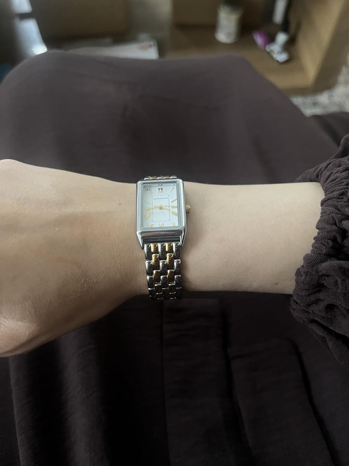Gold Watches for Women with Vintage Rectangular Case, White Roman Dial, Stainless Steel Band, Adjustment Tool Included, Water Resistant customer photo 2