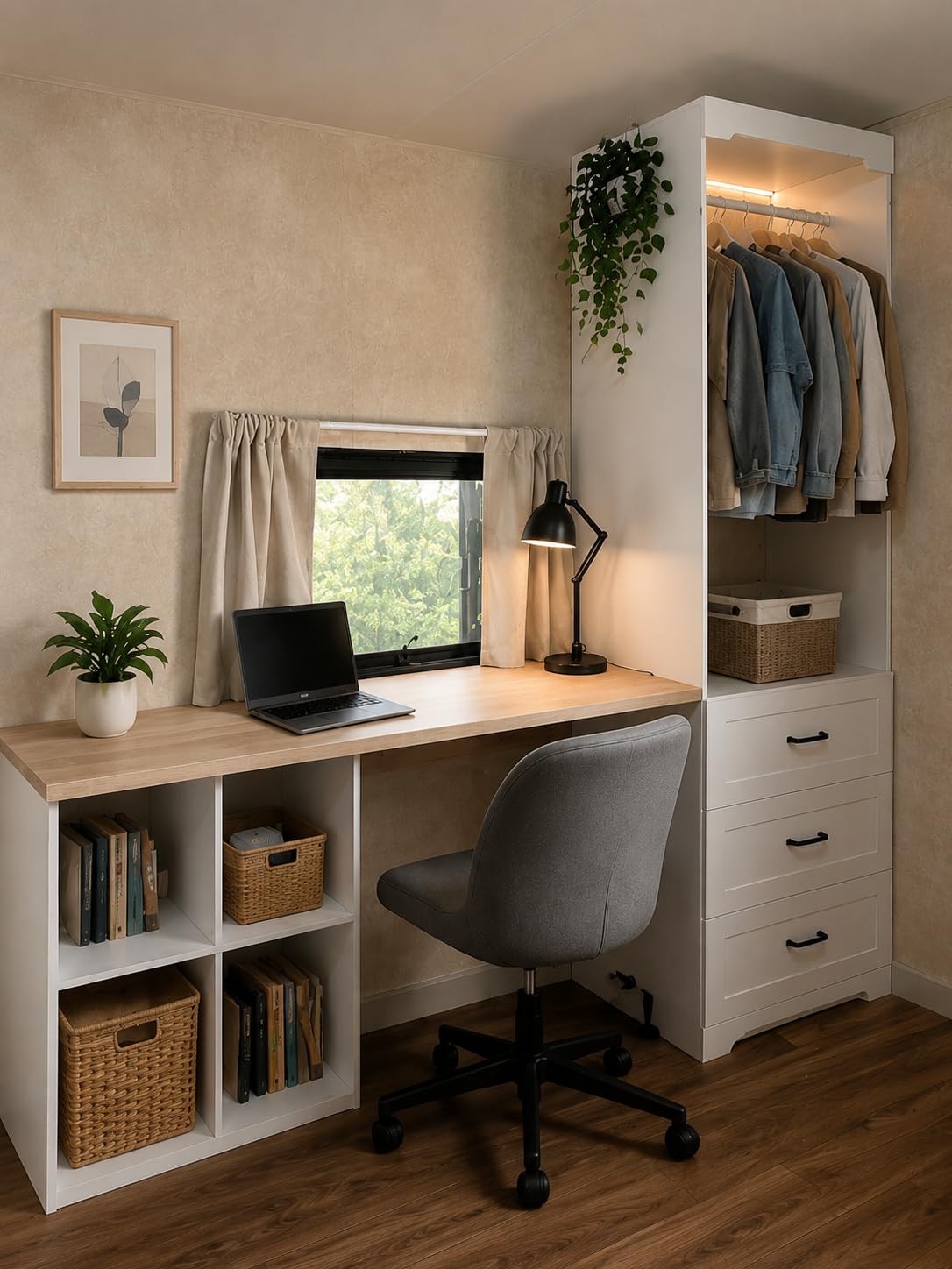 IRONCK Freestanding Closet System with Adjustable Shelves & 3 Drawers | Closet Organizer with Hanging Rod, Ideal for Bedrooms, Apartments and Small Closet Storage, 23.6