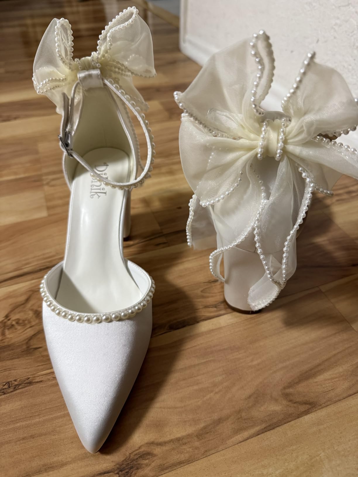 Block Heel Wedding Shoes for Bride Bow Heels Pointed Toe Pearl Bridal Shoes Wedding Heels customer photo 2