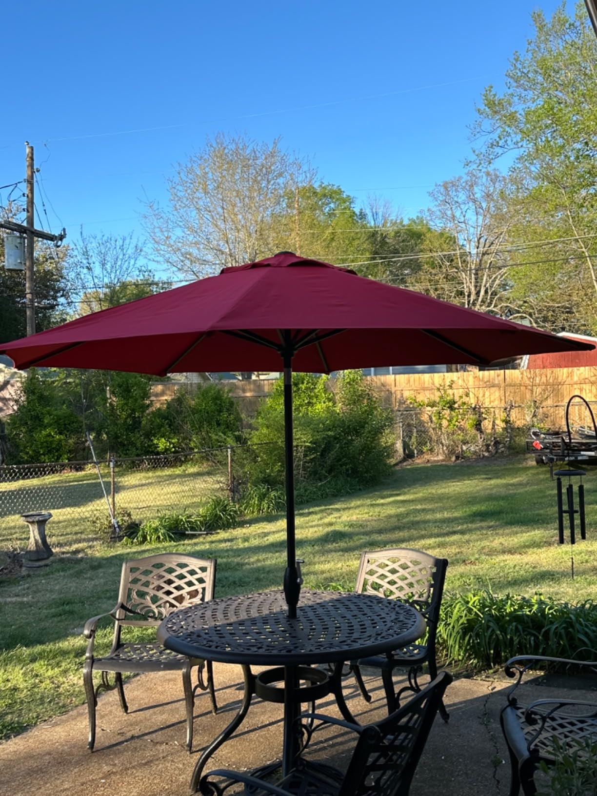 Lean - 9 Ft Patio Umbrella, Red Canopy | Fade-Resistant Sunbrella Fabric with 8 Ribs and Auto-Tilt Crank, Outdoor Umbrella for Deck, Pool and Garden, Black Pole customer photo 1