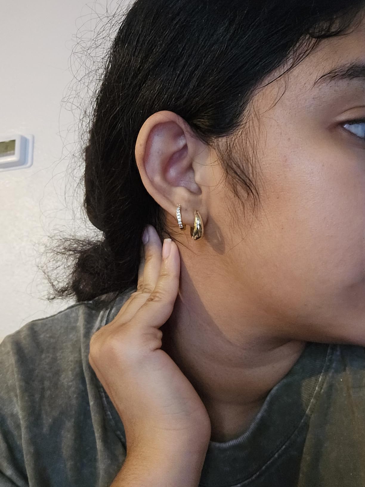 Flat Back Earrings for Women Hypoallergenic Surgical Steel Earrings for Sensitive Ears-20G Cartilage Earring Stacks 14K Gold Plated Hoops Flatback Stud Earring Sets for Multiple Piercing customer photo 1