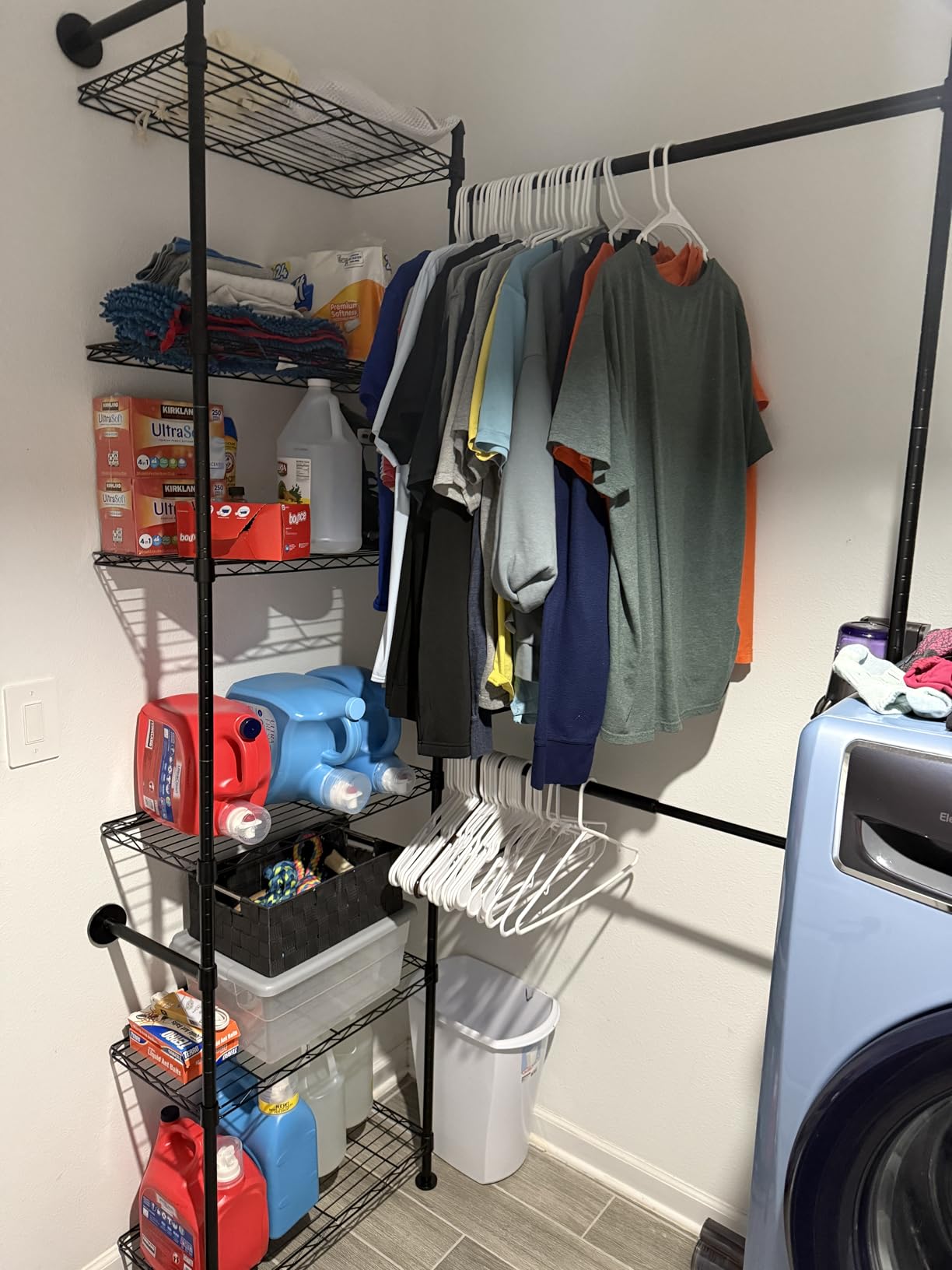 ONBRILL L2 Wall Mounted Closet System, Industrial Pipe Clothing Rack, Black | Metal Clothes Rack with 2 Telescopic Rods & 6 Shelves, Heavy Duty Closet Organizers for Wardrobe, Reach-in & Walk-in Closets customer photo 1
