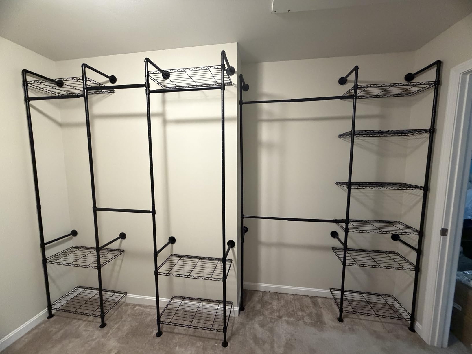 ONBRILL L2 Wall Mounted Closet System, Industrial Pipe Clothing Rack, Black | Metal Clothes Rack with 2 Telescopic Rods & 6 Shelves, Heavy Duty Closet Organizers for Wardrobe, Reach-in & Walk-in Closets customer photo 2