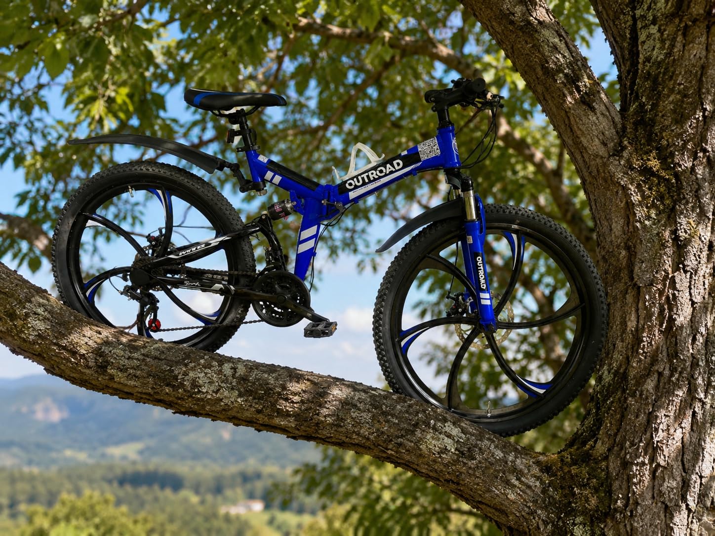 Outroad 26 Inch Folding Mountain Bike, 21 Speed Full Suspension High-Carbon Steel MTB Foldable Bicycle, Dual Disc Brake Non-Slip Folding Bikes for Adults/Men/Women, Black, Orange and Green customer photo 1