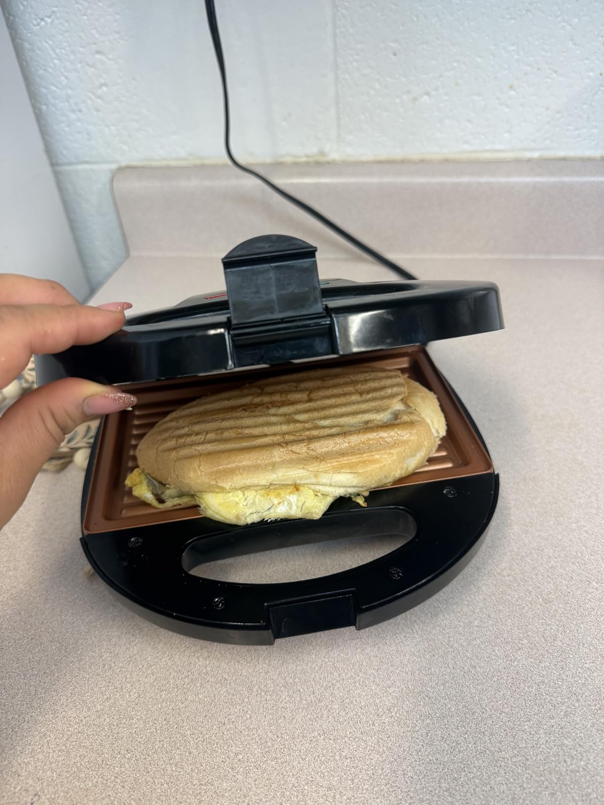 OVENTE Electric Panini Press Grill, 750W Nonstick Plates, Copper GP0110CO | LED Indicator Lights, Thermostat Control, Compact Sandwich Maker Perfect for Cooking Breakfast, Steaks, Eggs Snacks & More customer photo 1