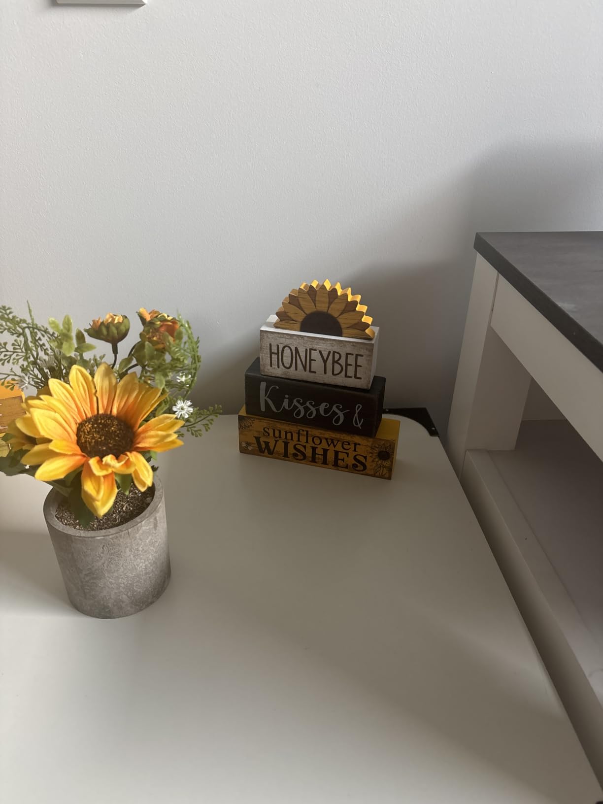 Lineshading 4 Pcs Fall Decoration For Home Wooden Maple Leaf Stacked Decor | Rustic Thanksgiving Table Centerpiece, Tiered Tray Styling, Beautiful Change Quote, Autumn Seasonal Home Accents customer photo 2
