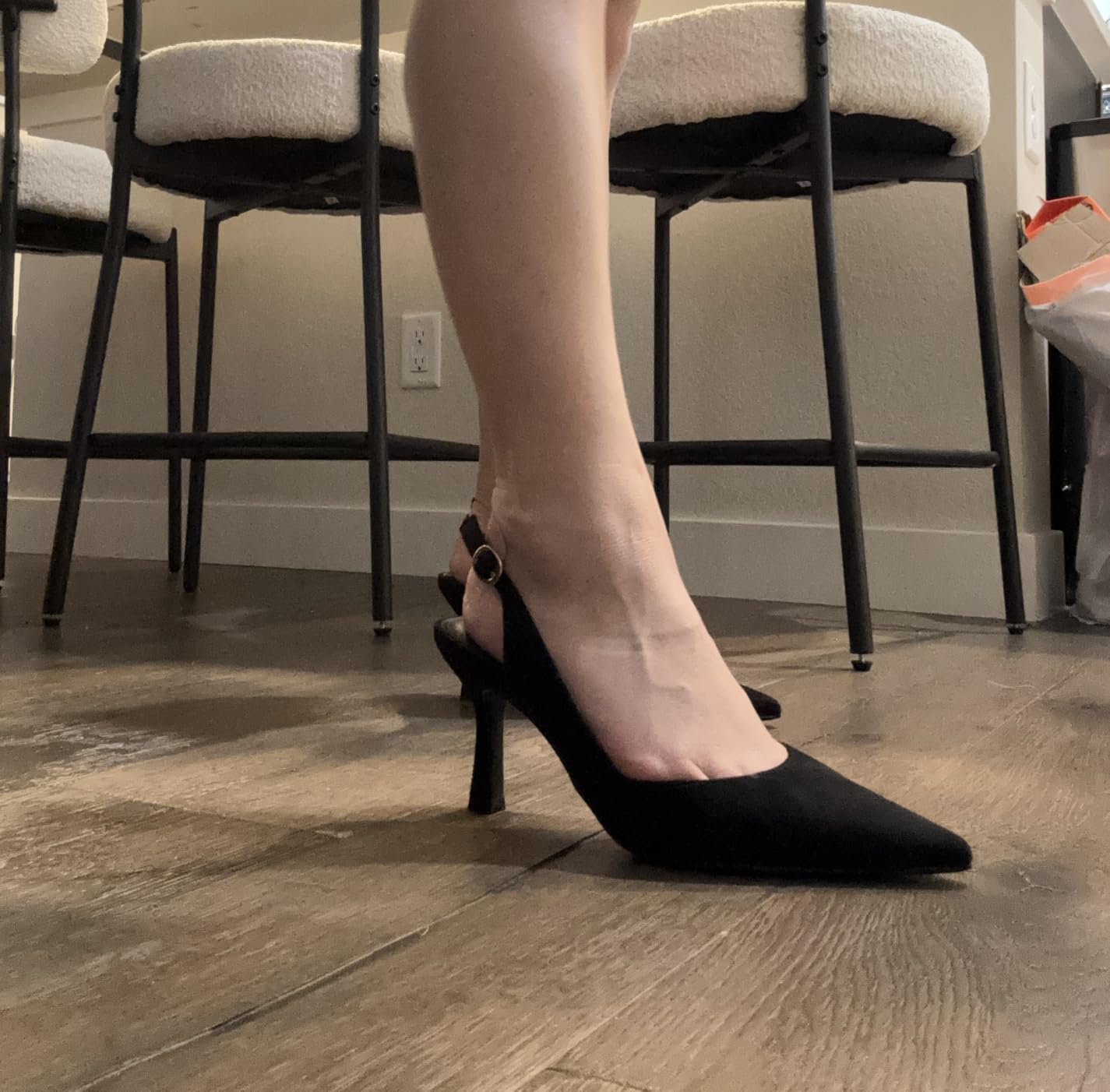 Rilista Women's Slingback Kitten Heels Closed Pointed Toe Backless Wedding Party Dress Pumps Shoes customer photo 1