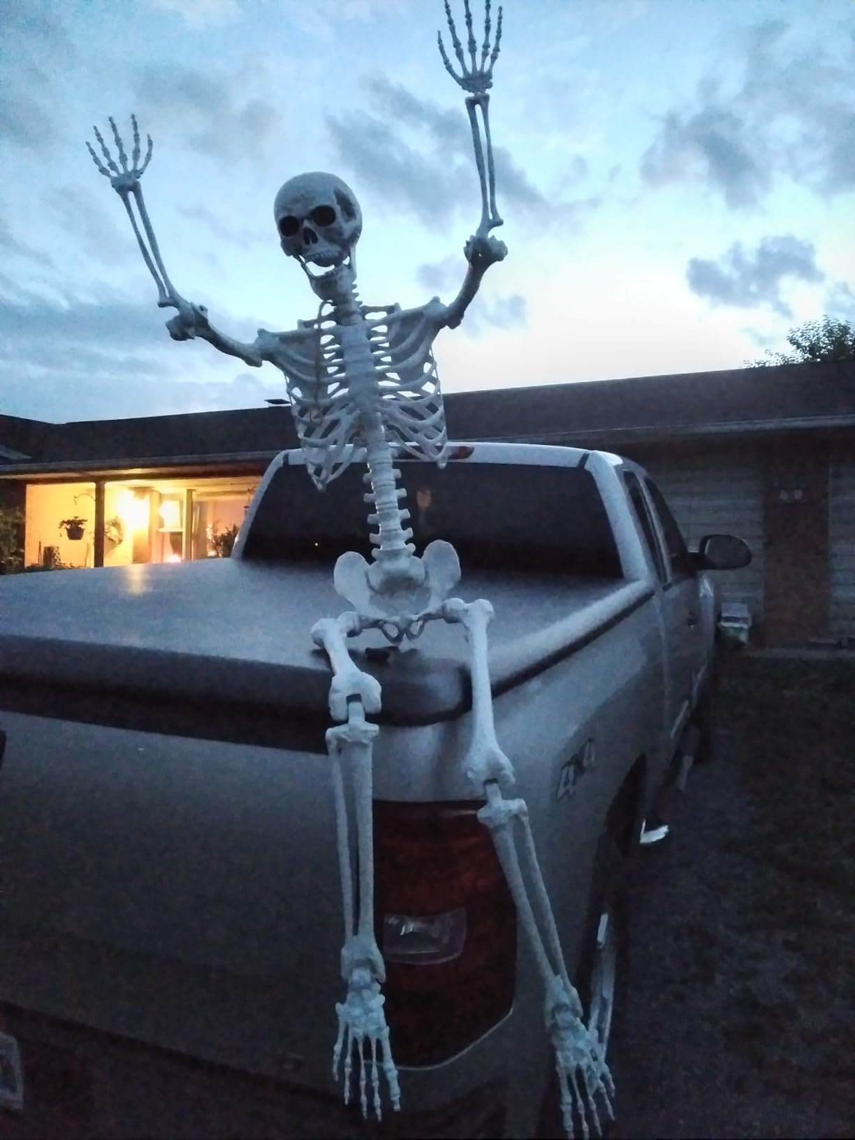 7.9ft Halloween Giant Skeleton, Tall Outdoor Skeleton with Full Body Posable Joints, Scary Plastic Large Skeleton for Halloween Haunted House Spooky Scene Decorations customer photo 2