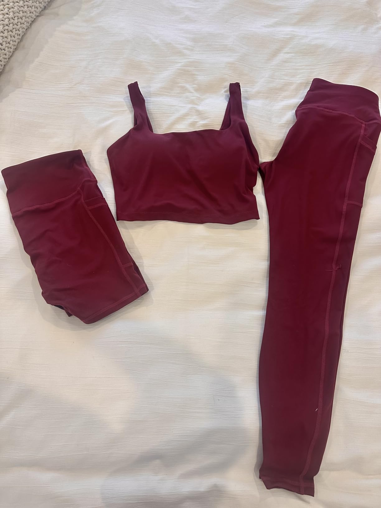 3 Piece Workout Sets for Women High Waisted Leggings with Pockets Tummy Control Biker Shorts Yoga Sports Bra customer photo 1