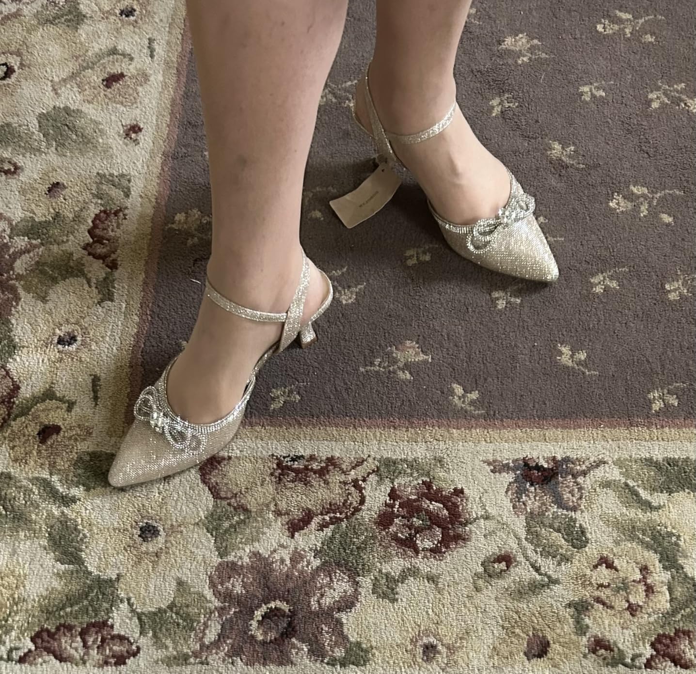 Wide Width Kitten Heels for Women Rhinestone Bow Pointed Toe Pumps customer photo 2