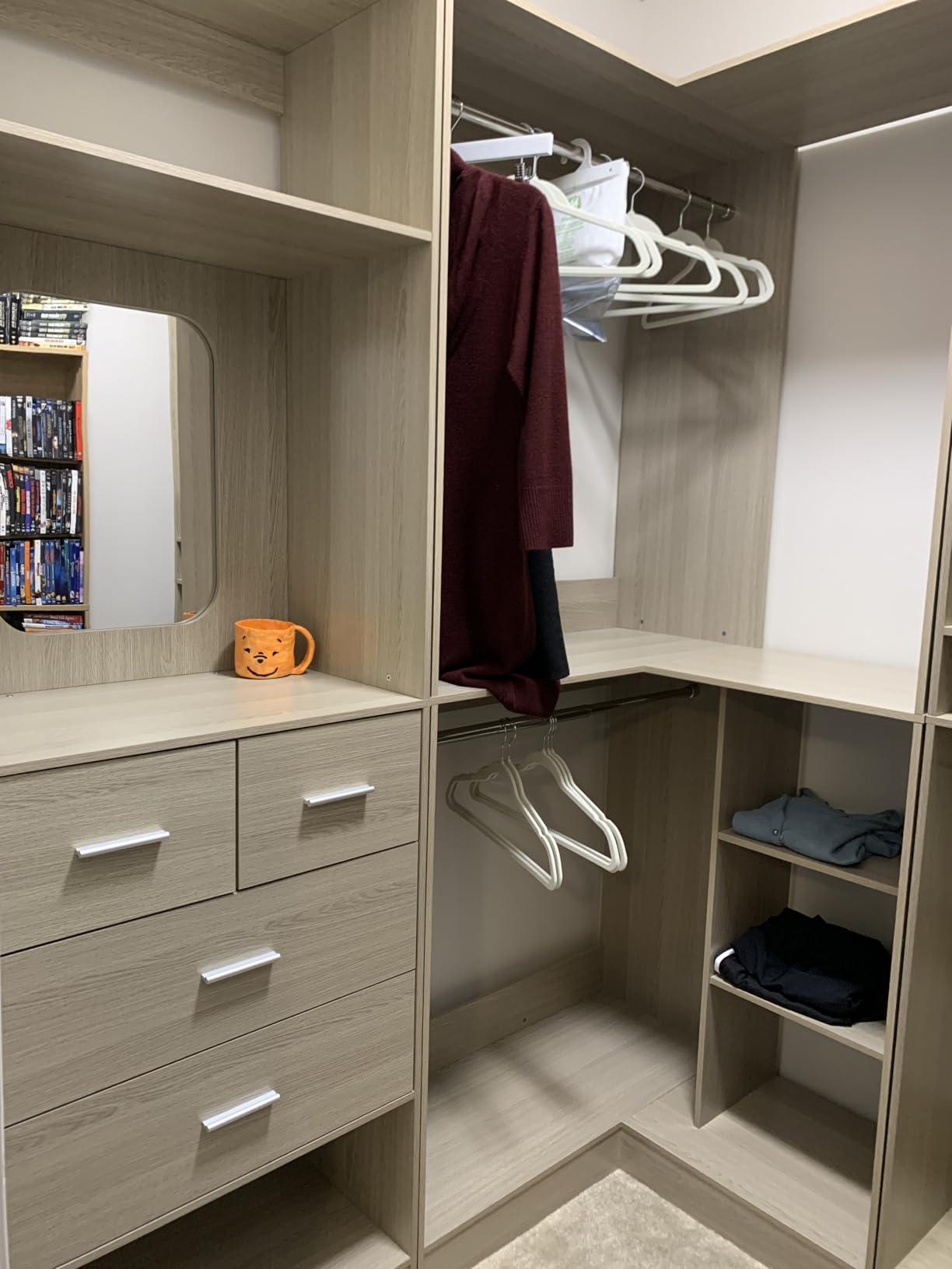 Unikito 86'' Closet System, Large Corner Closets Organizer with Hanging Rods and Mirror Design, Freestanding Adjustable Wood Clothes Garment Rack with Drawers, Sturdy Walk in Closet Tower, White customer photo 2