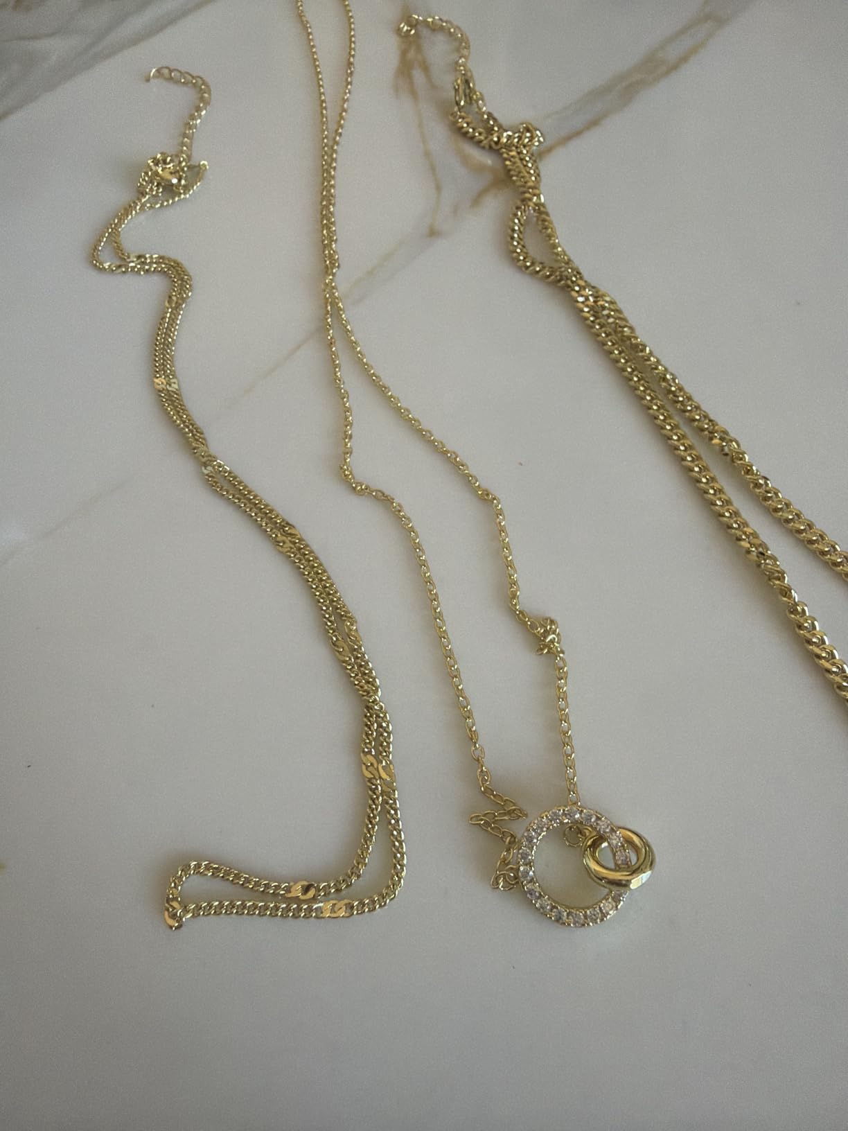 WomenGifts Layered Gold Necklaces for Women, 14K Gold Sterling Silver Plated Dainty Pendant Necklace Set Non Tarnish, Chunky Stackable Cuban Chain Choker customer photo 2