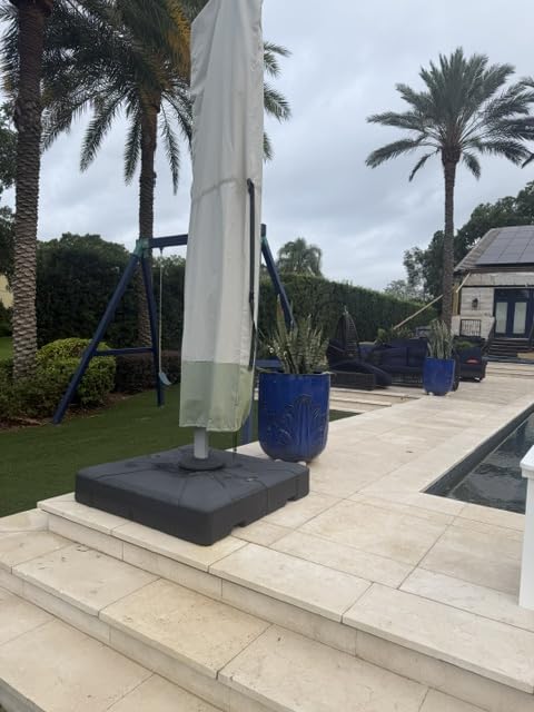 PURPLE LEAF Cantilever Umbrella 9' X 12' Solar LED Light Patio Deck, Beige customer photo 1