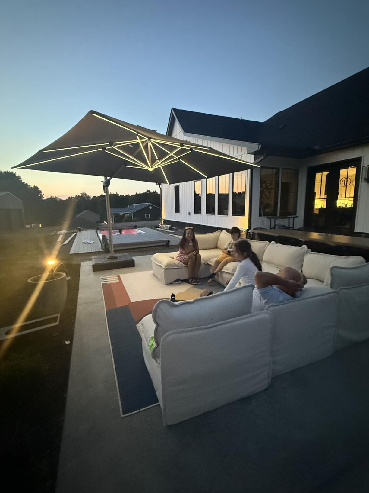 PURPLE LEAF Cantilever Umbrella 9' X 12' Solar LED Light Patio Deck, Beige customer photo 2