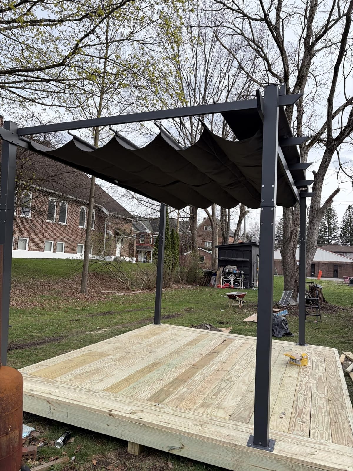 PURPLE LEAF Outdoor White Pergola 10' x 13' w/Double Canopy, Navy Blue customer photo 1
