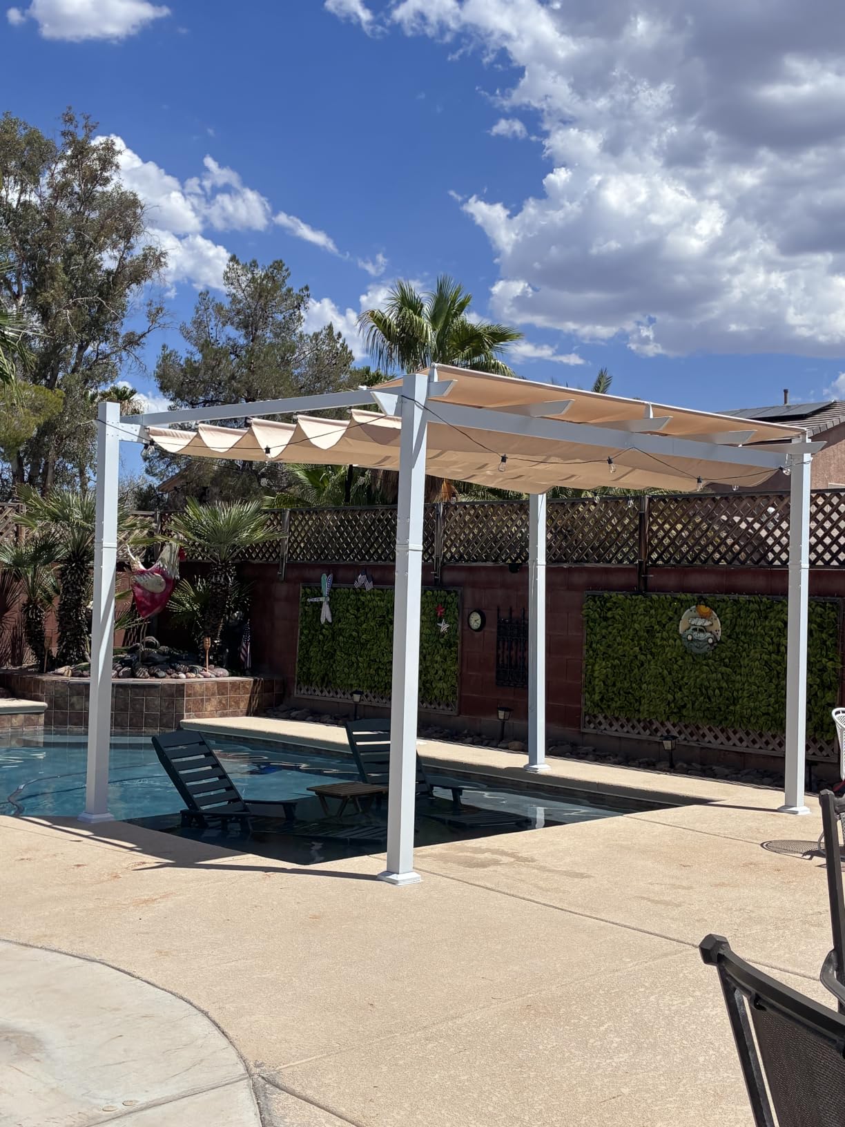 PURPLE LEAF Outdoor White Pergola 10' x 13' w/Double Canopy, Navy Blue customer photo 2