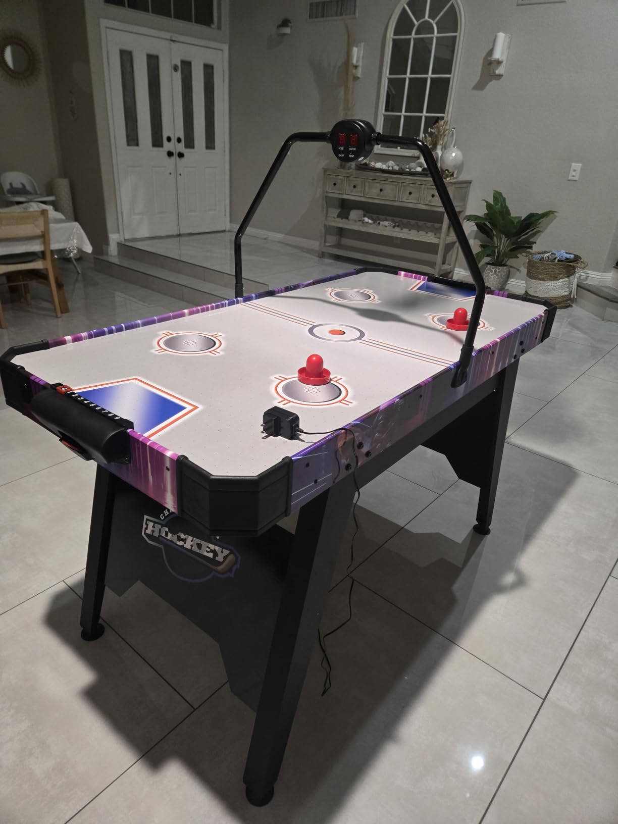 GYMAX Air Hockey Table, 56 Inch Air Hockey Arcade Game Table with Powerful 12V Motor and LED Digital Scoreboard, Includes 2 Pushers and 2 Pucks, for Home, Game Room and Office customer photo 2
