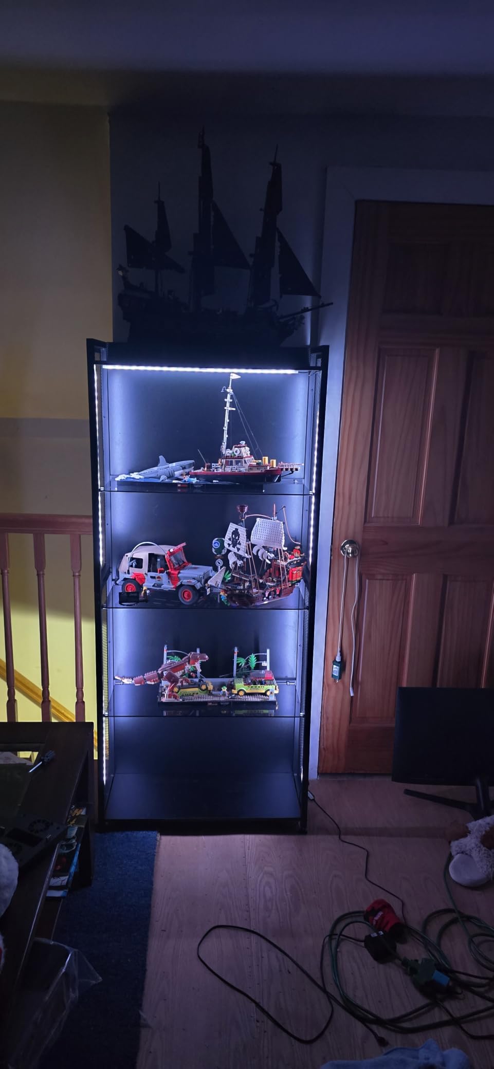 AODK Display Case with Glass Shelves & RGB Lights, 4-Tier Display Cabinet | LED Display Shelf with Industrial Metal Mesh & Open Shelf Design for Collectibles, Black Curio Cabinet, Book Case customer photo 2