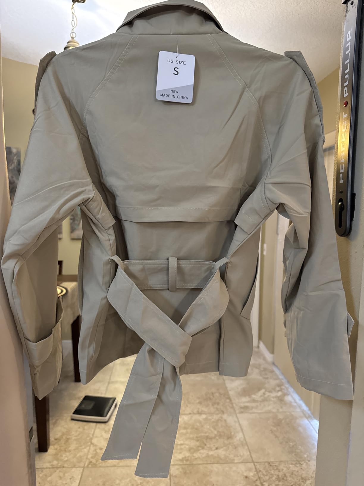 Women's Cropped Trench Coat Double Breasted Short Jacket High Collar Fall Winter Coats with Belt customer photo 1