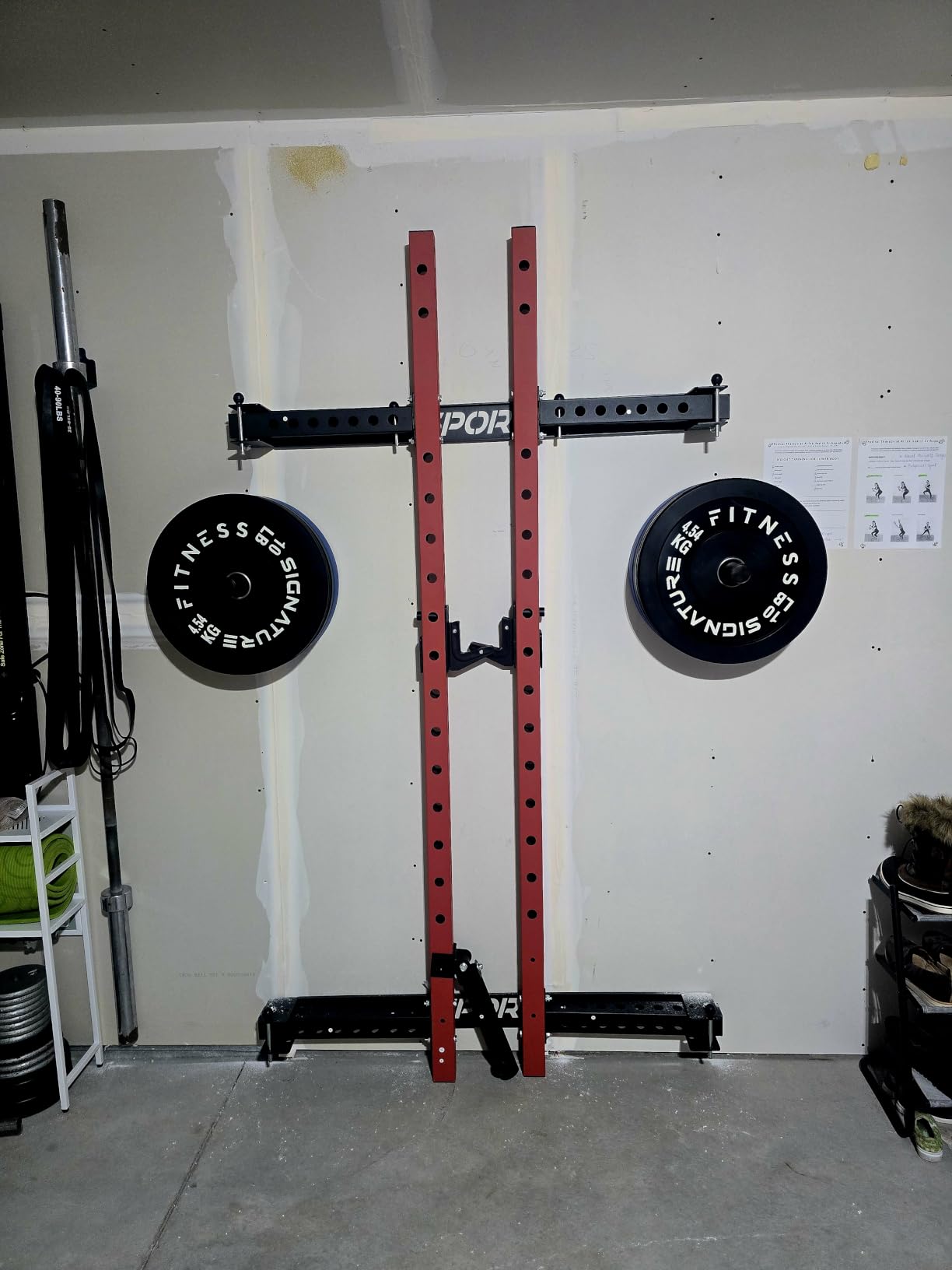 Garvee Folding Squat Rack, 2.36 x 2.36 Wall Mounted Foldable Squat Rack, 1000 LBS Space Saving Weight Power Cage customer photo 1