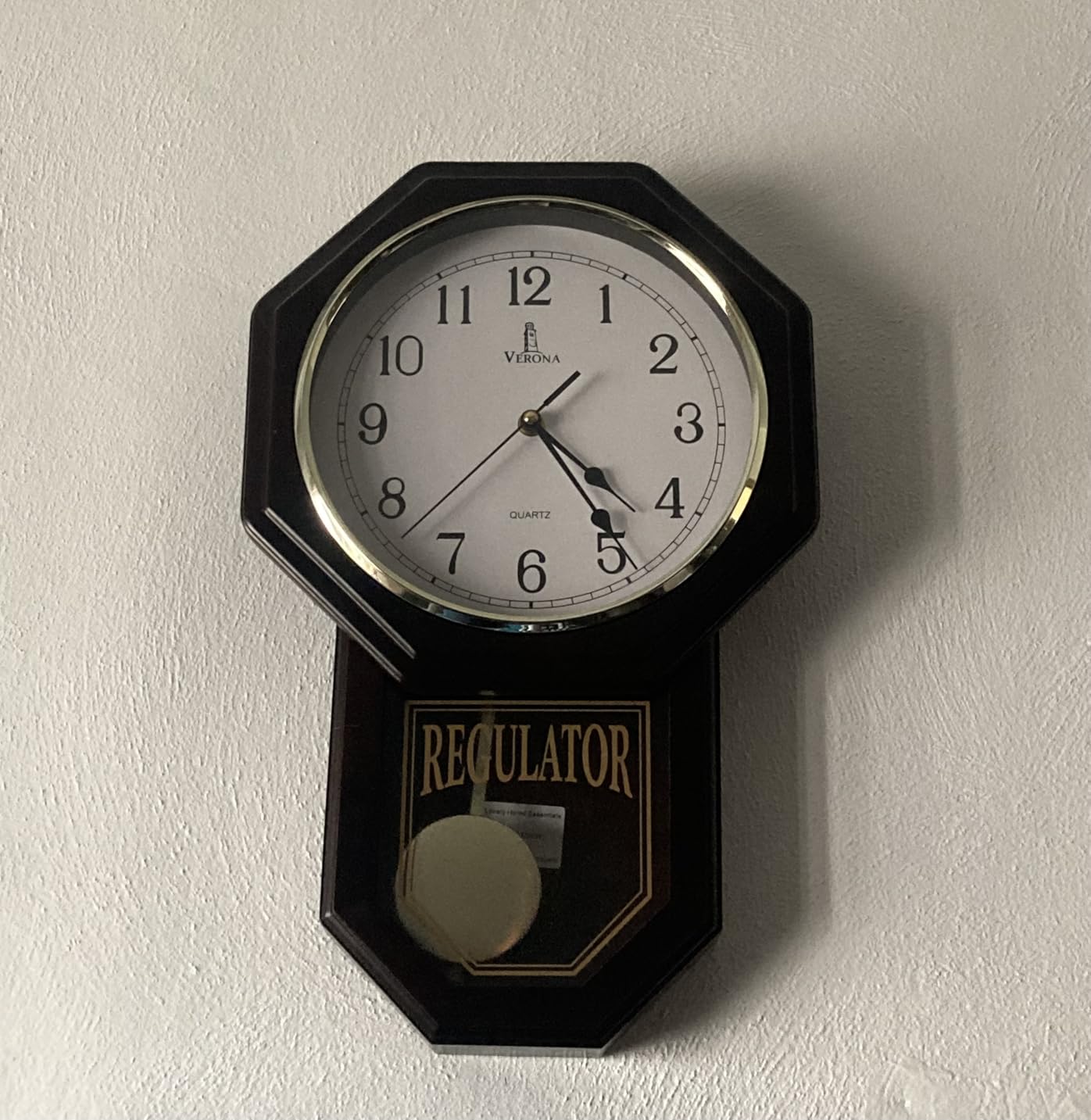 Pendulum Wall Clock Battery Operated, Real Wood Regulator Clock, Quiet | Schoolhouse Design with Pendulum, Non-Chiming Wooden Wall Decor for Living Room, Dining Room, Office, Arabic Numerals, 18x11 customer photo 1