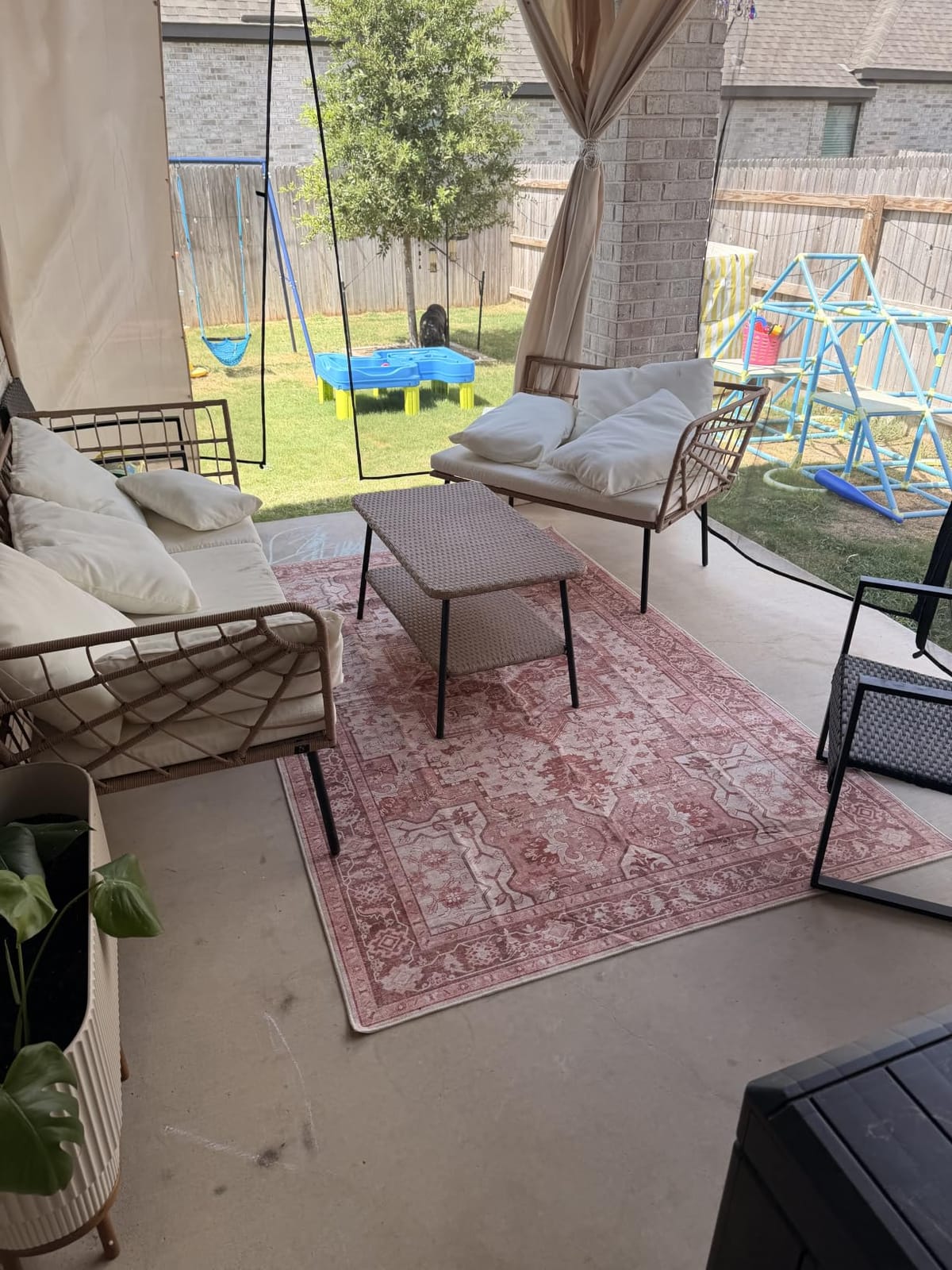 GENIMO 5x8 Outdoor Rug, Washable for Patio and Deck, Blue | Vintage boho medallion design for porch; fade resistant chenille with quick-dry non-slip backing for indoor sunroom. customer photo 2
