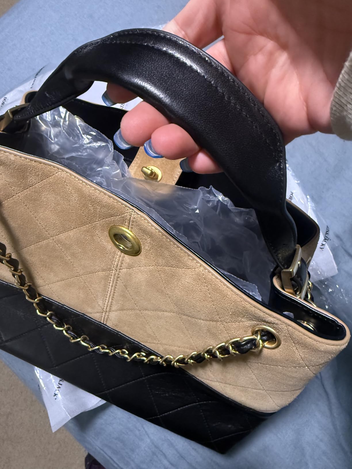 DORIS&JACKY Top Handle Lambskin Satchel Purse for Women Designer Tote Bag | Soft Suede Leather Shoulder Bag with Twist Lock Closure and Chain Strap, Formal Quilted Two Tone Daily Work Handbags customer photo 2
