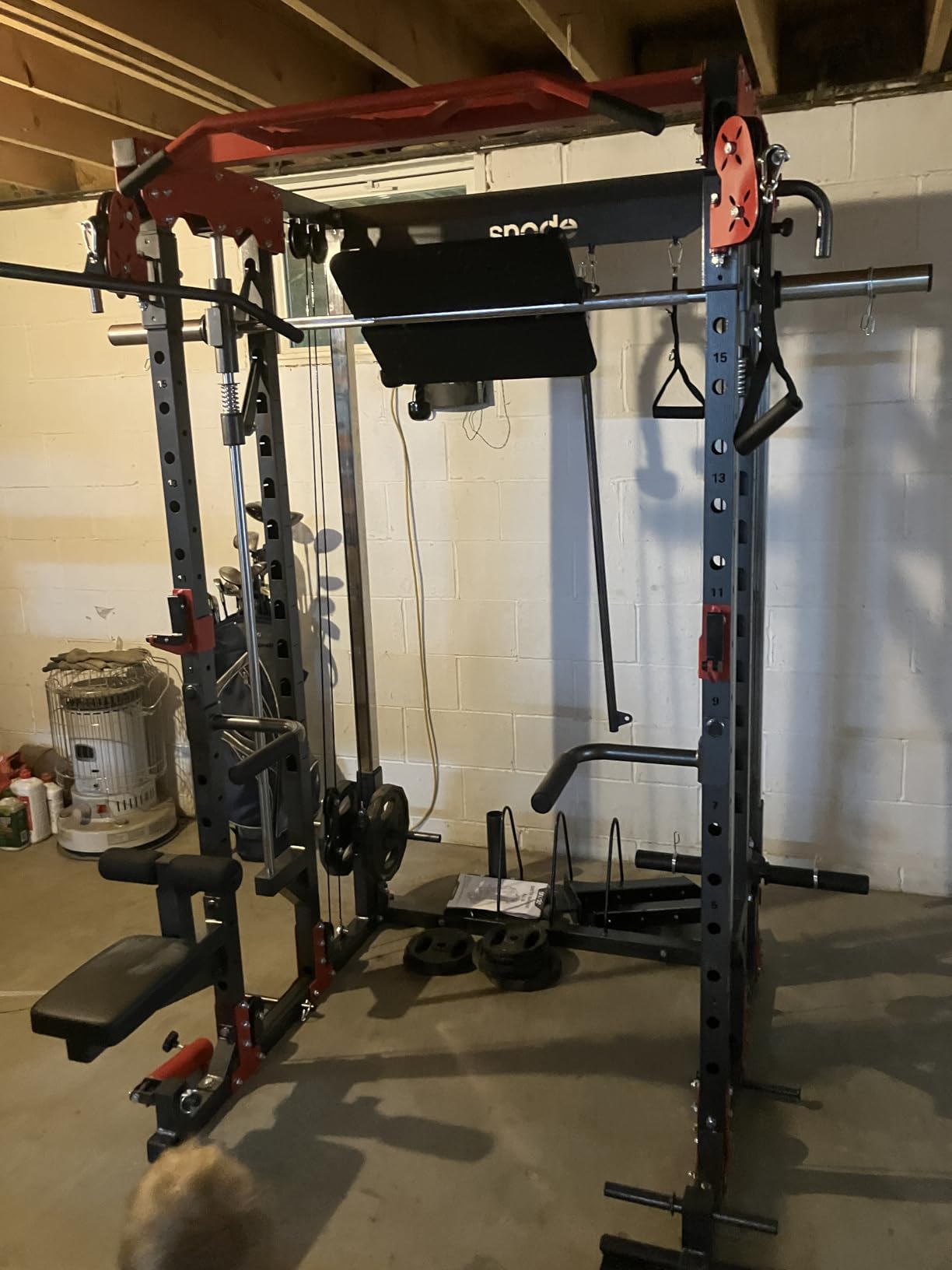 SNODE ALL10 All-in-One Smith Machine Home Gym, Multi-Functional Power Rack | 1:1 or 2:1 Pulley Ratio, Cable Crossover, Squat Rack with Leg Press, LAT Pull-Down Seat, 2000LB Weight Capacity customer photo 1