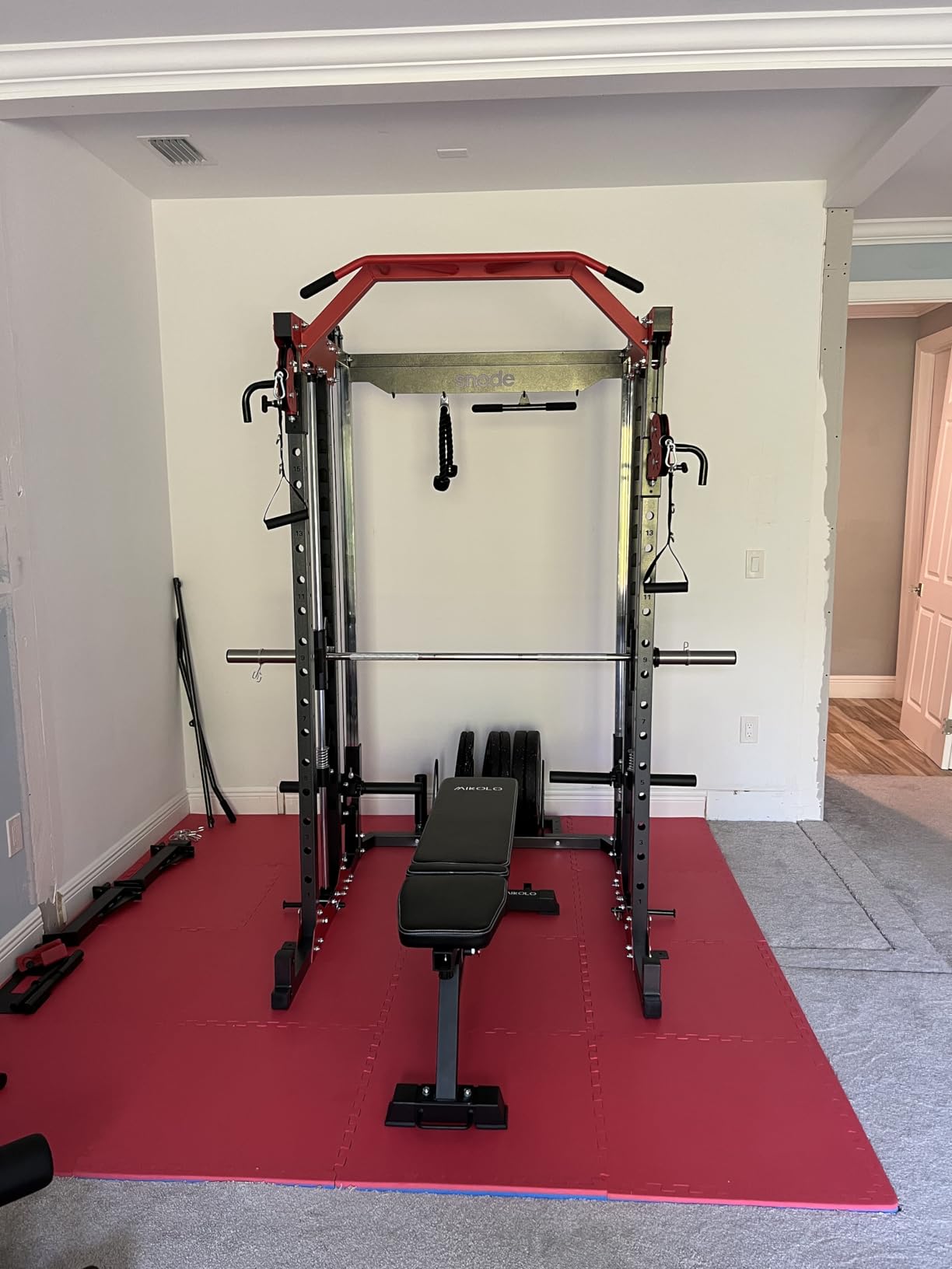SNODE ALL10 All-in-One Smith Machine Home Gym, Multi-Functional Power Rack | 1:1 or 2:1 Pulley Ratio, Cable Crossover, Squat Rack with Leg Press, LAT Pull-Down Seat, 2000LB Weight Capacity customer photo 2