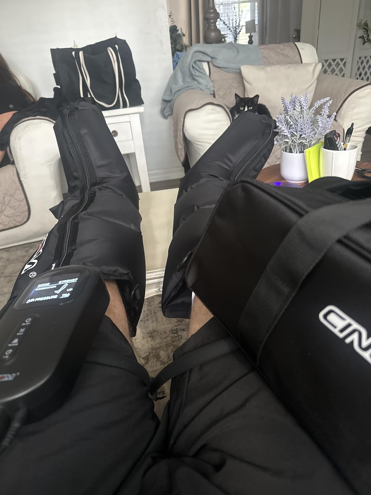 CINCOM Air Compression Boots for Circulation, Leg and Foot Massager Boots | Sequential Leg Recovery System with 3 Modes 3 Levels Intensities for Athletes, Leg Compression Zipper Design for Easier Wear customer photo 2
