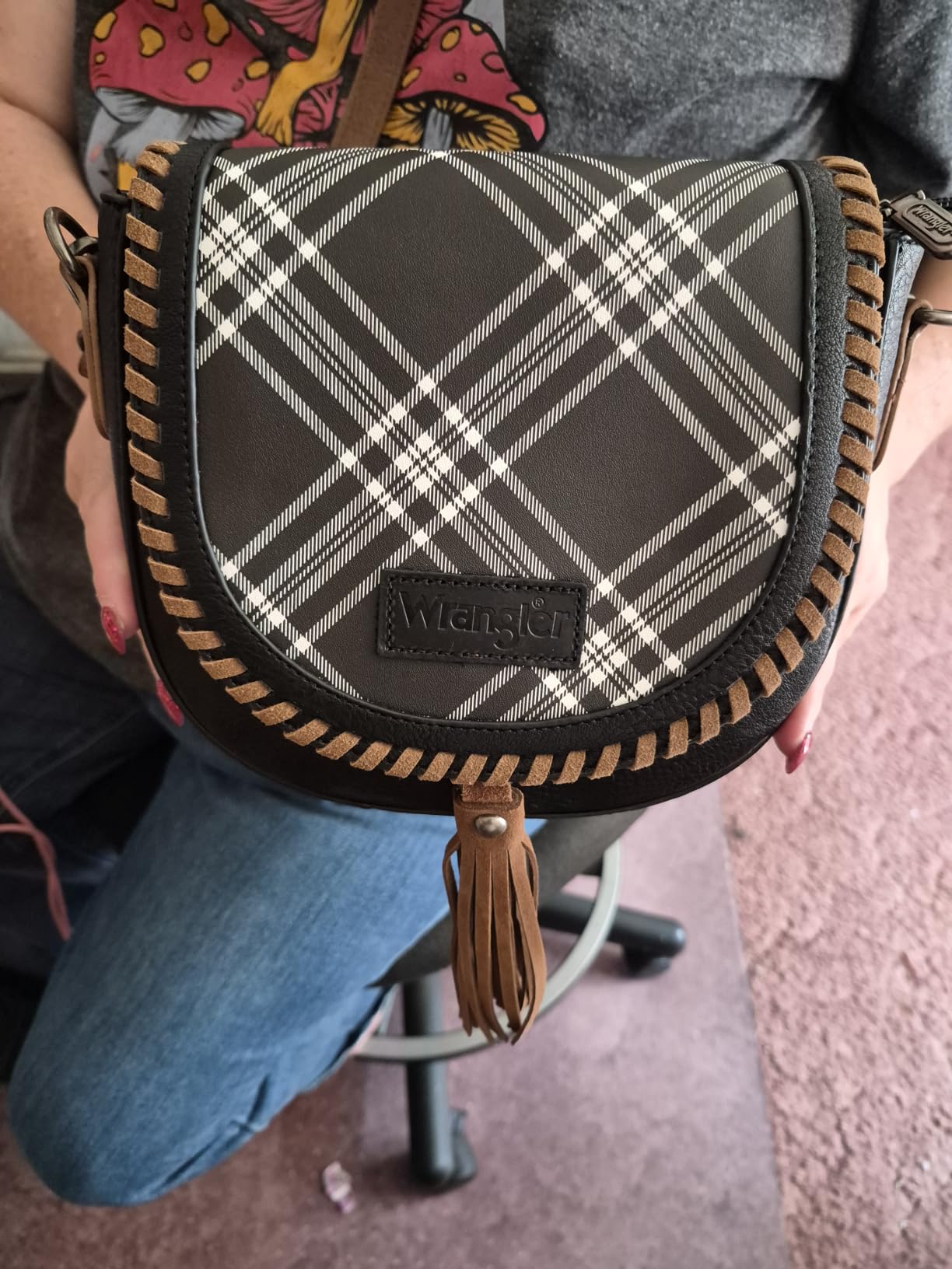 Wrangler Crossbody Bag Flap Saddle Bag Small Boho Purses for Women Embossed Braid Handbags with Tessel customer photo 1