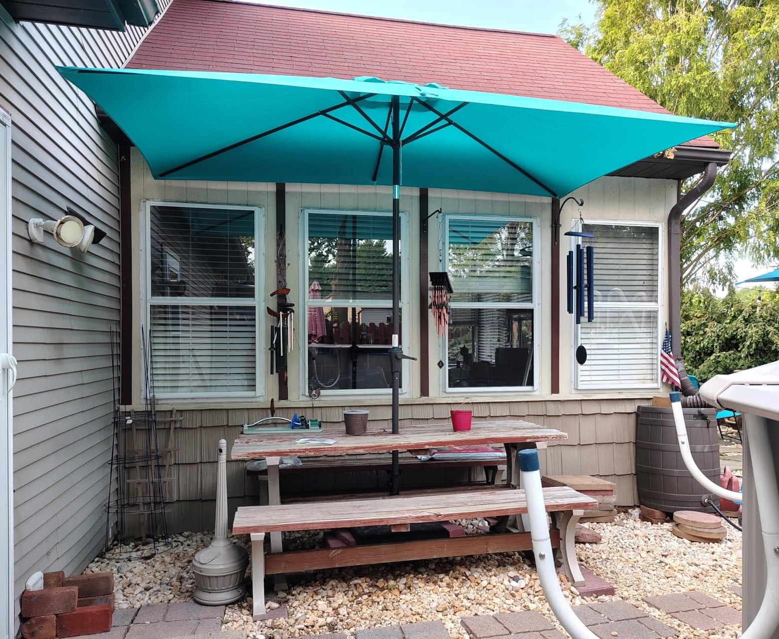 Outdoor Patio Umbrella with Push Button Tilt, 9 ft Aqua Blue | Waterproof UV Protection, Small Porch Deck Umbrella for Pool, Table, Garden, Backyard, Provides Shade customer photo 1