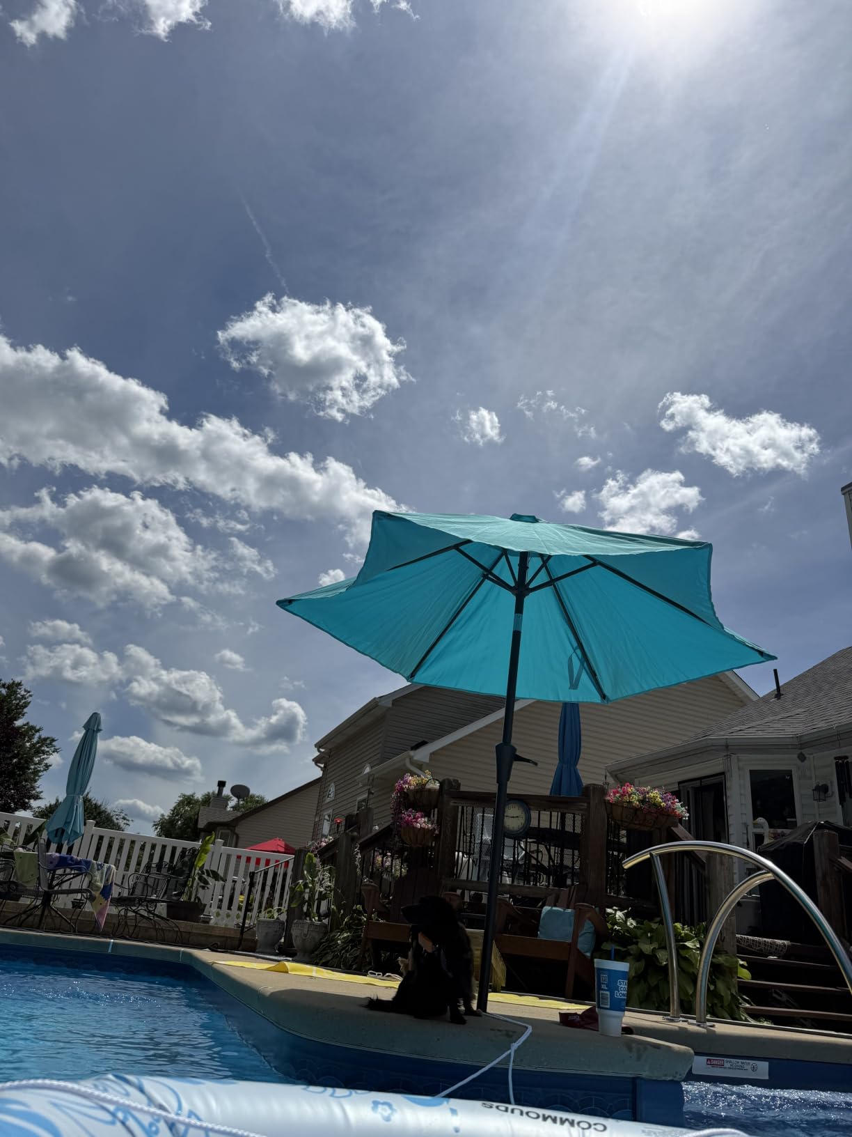 Outdoor Patio Umbrella with Push Button Tilt, 9 ft Aqua Blue | Waterproof UV Protection, Small Porch Deck Umbrella for Pool, Table, Garden, Backyard, Provides Shade customer photo 2