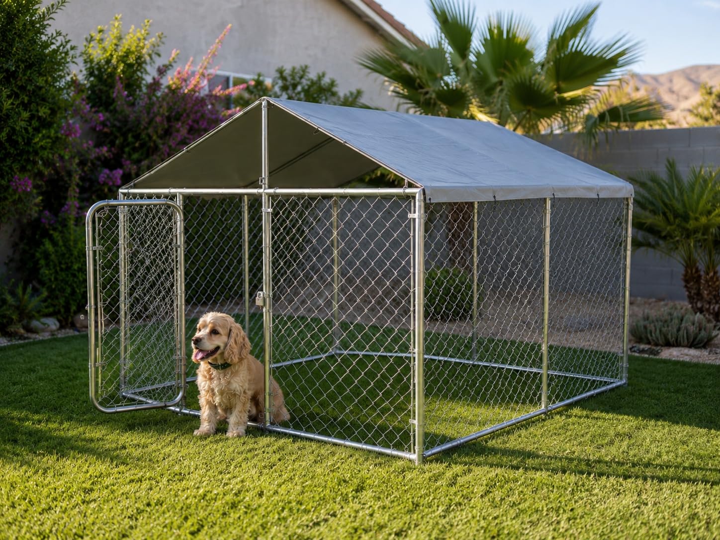 20x10 FT Large Dog Kennel Outdoor, Dog Run with Roof for Large Dog | Dog Kennel Outdoor with Heavy-duty Steel Frame, Waterproof & UV-Resistant Canopy, Security Lock, Backyard Use customer photo 2
