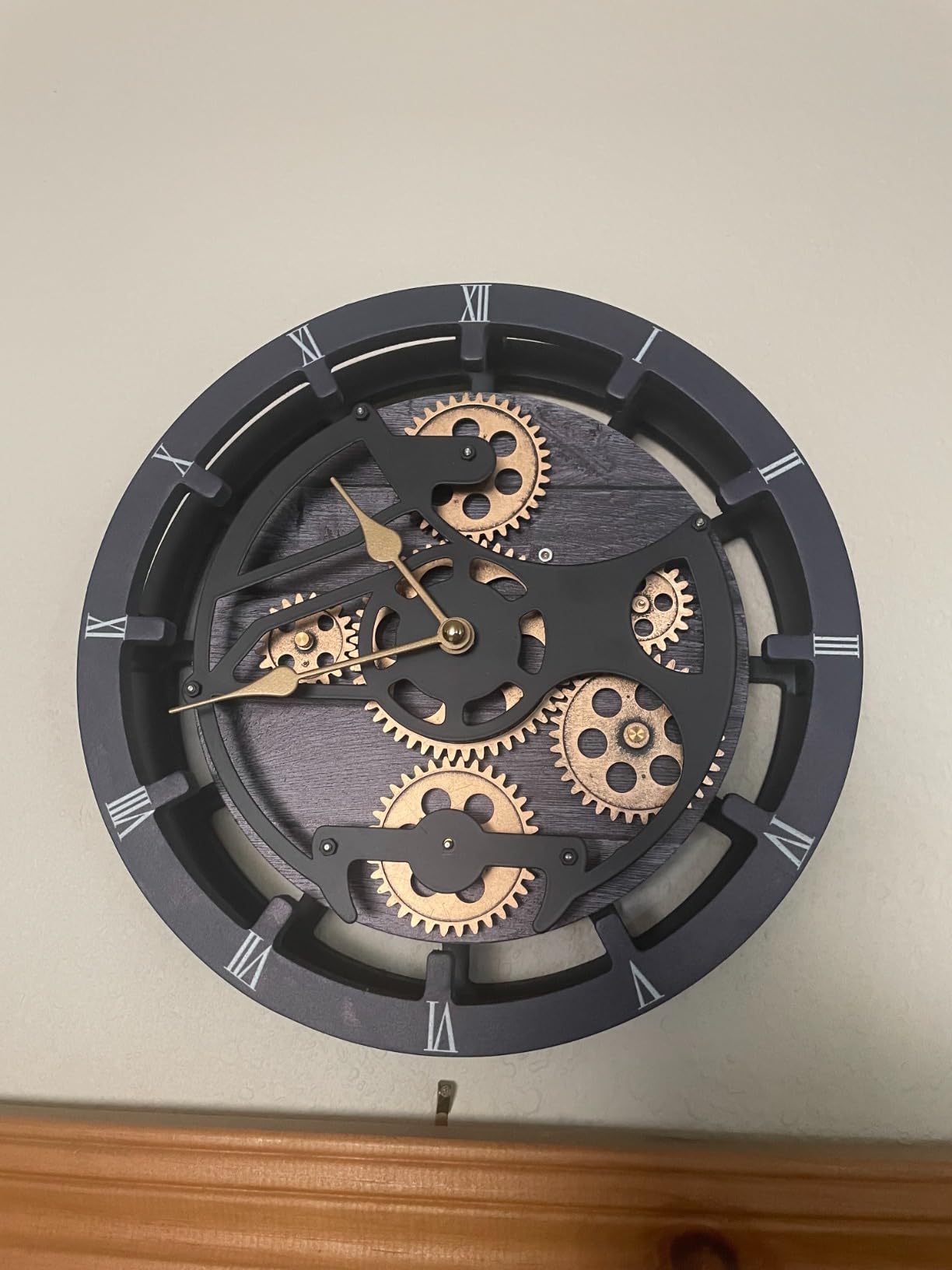 Real Moving Gears Triangle Floor Clock, Decorative Metal Grandfather Clock with Storage Tray, European Retro Steampunk Style Large Silent Floor Art Decor for Living Room Home Office customer photo 2